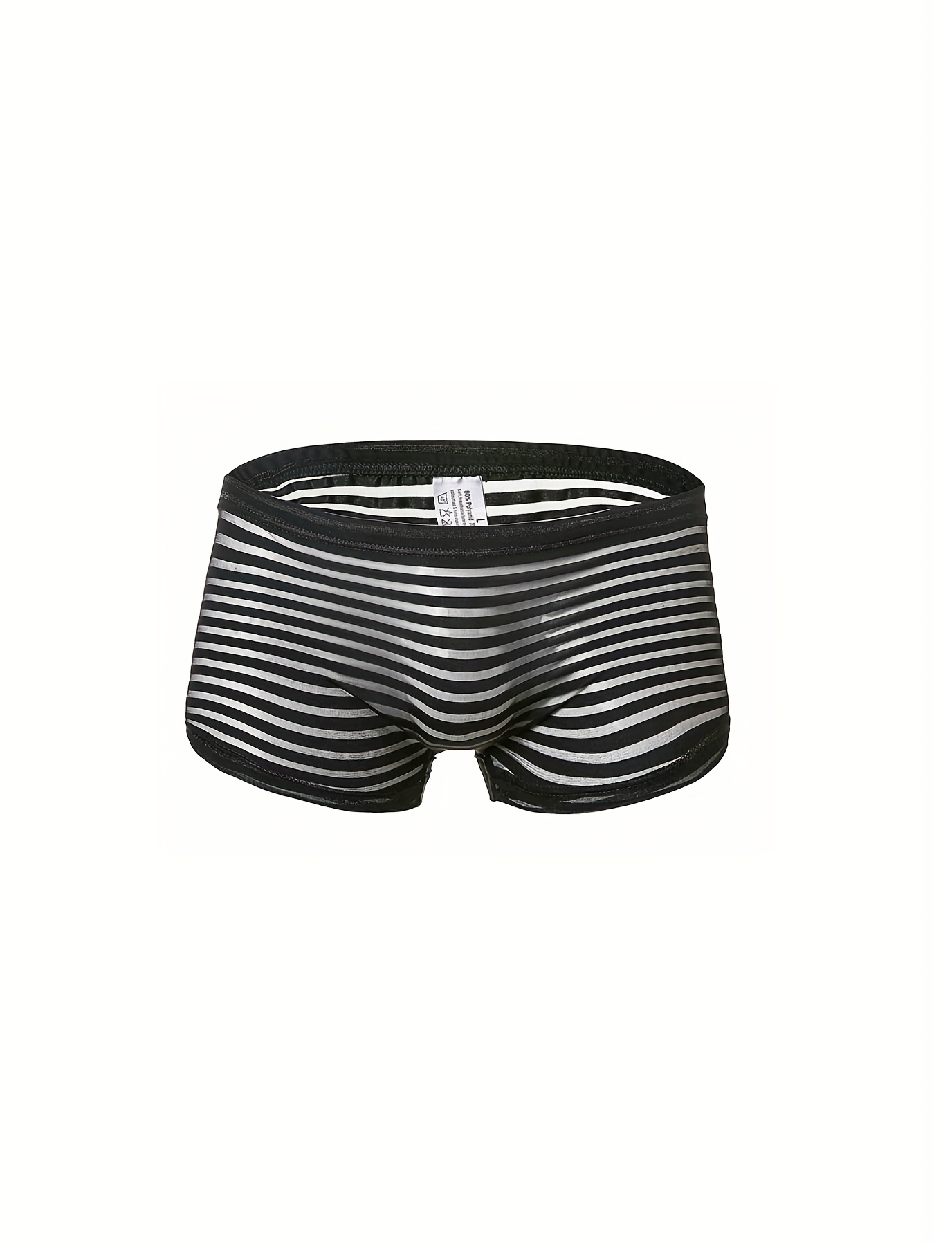 Men's Fashion Striped Mesh See Black Underwear Boxers - Temu Canada