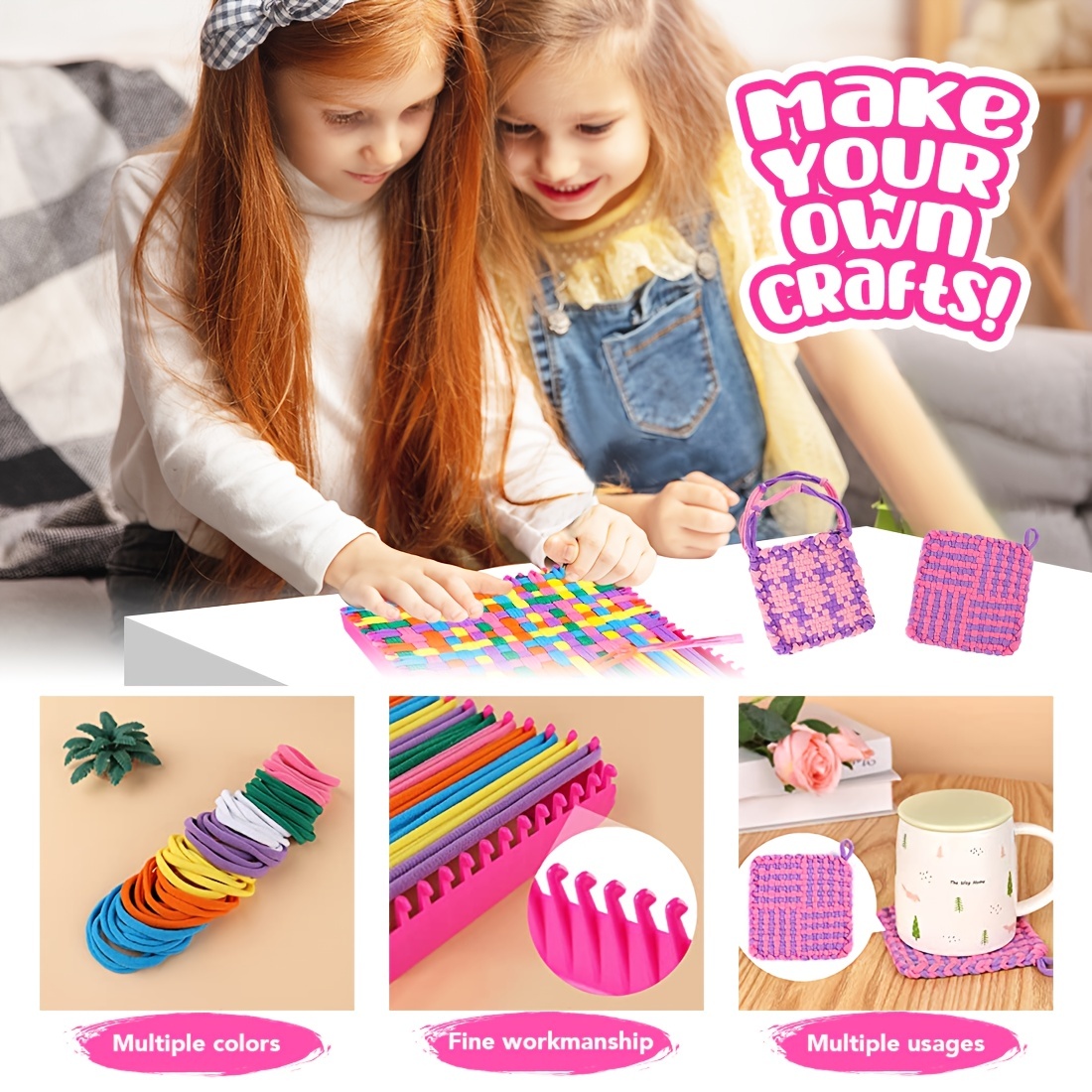 Weaving Loom Kit Toys For Kids Beginners, DIY Art And Craft Mini Loom  Handcraft Including Crafting Kit, Loom Frame, Colored Loops And  Instructions, Id