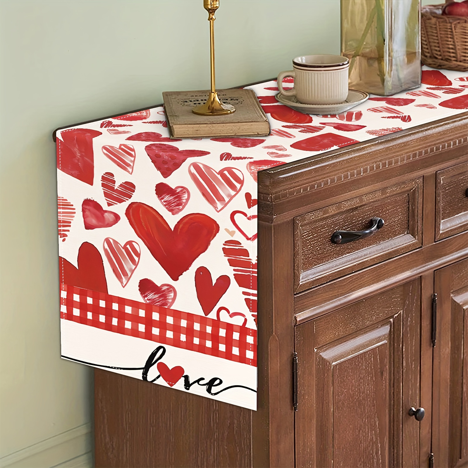 Valentines Table Runner Sweet Heart Valentines Day Table - Temu