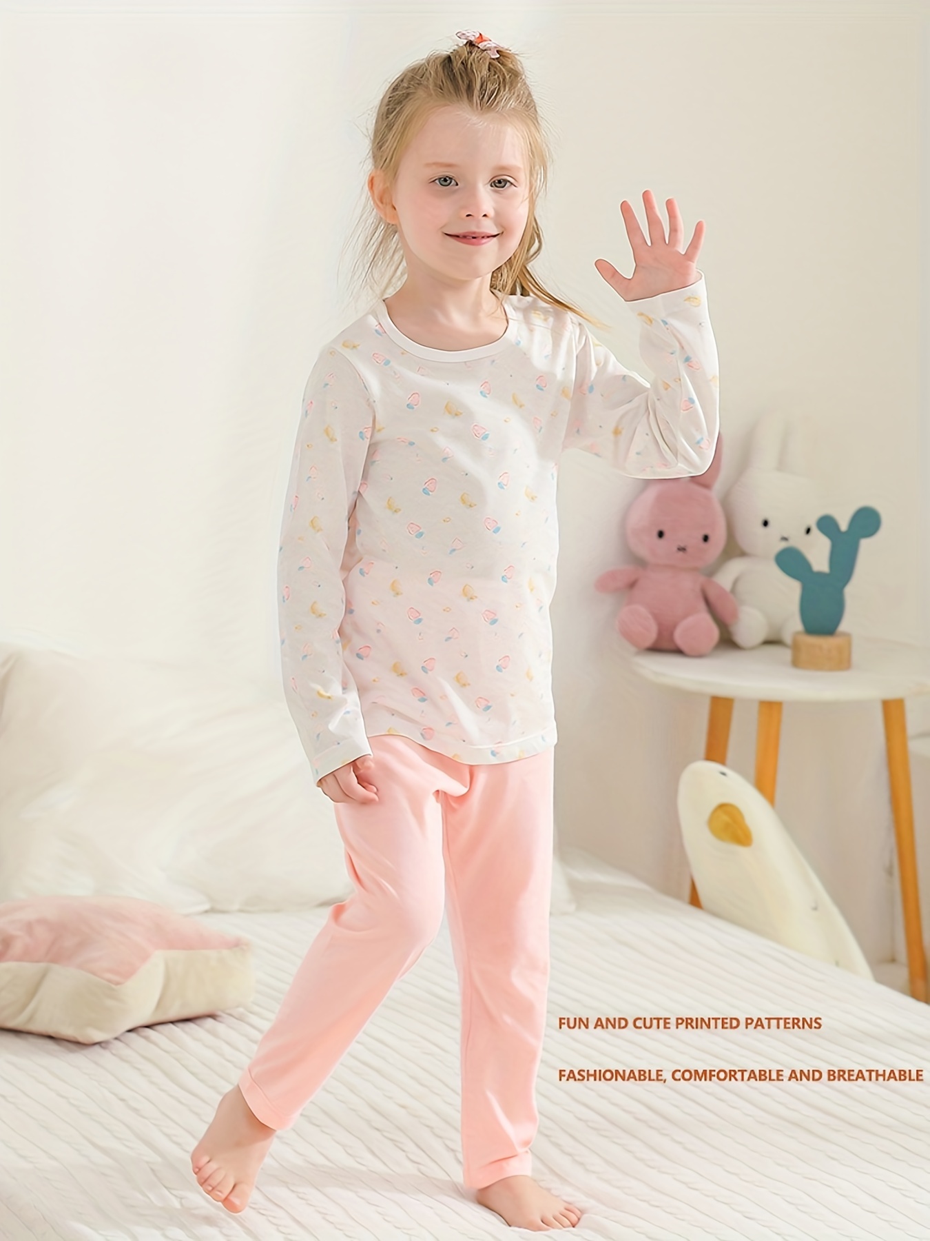 2-piece Toddler Girl Floral Print Stitching Colorblock Long-sleeve Top and Elasticized Pants Set
