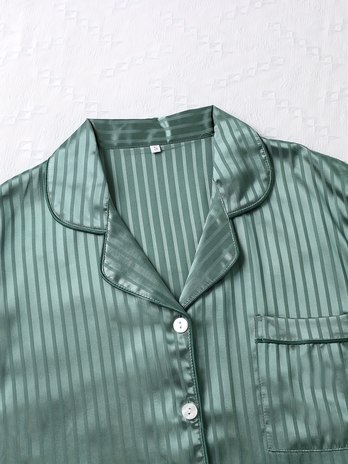 Striped Satin Pajama Set Short Sleeve Buttons Top Elastic - Temu
