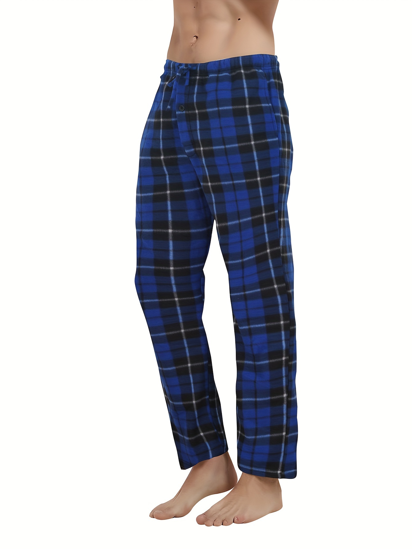 Pantalones de pijama de franela para hombre, paquete de 3 pijamas de  algodón a cuadros con bolsillos con cordón para descansar