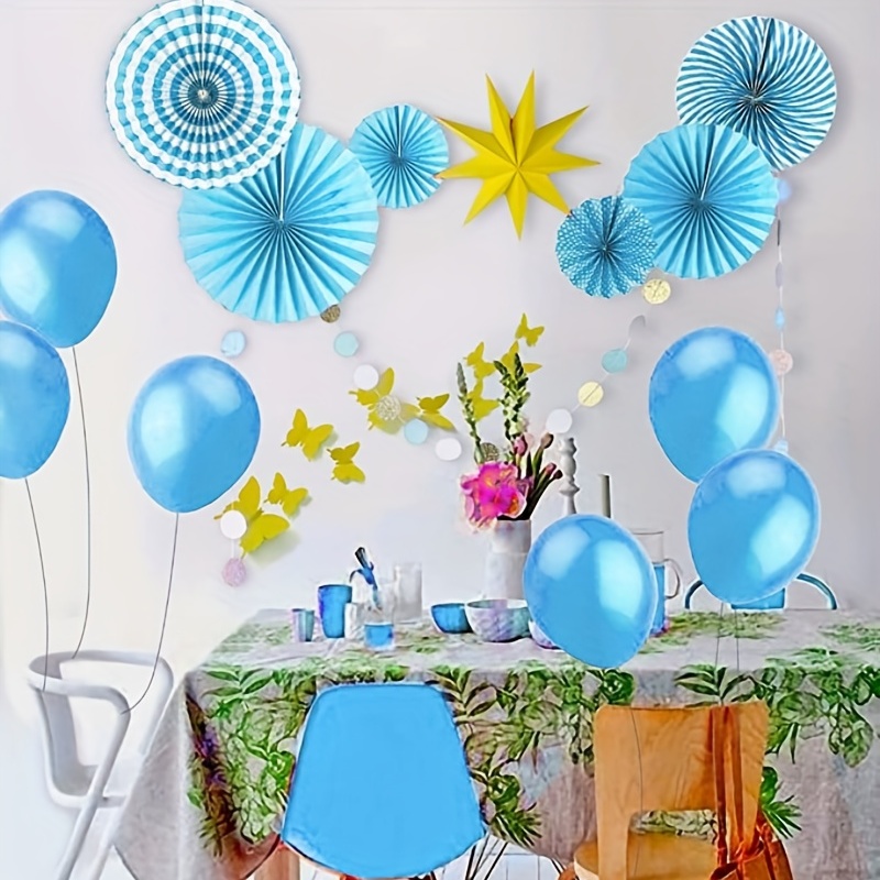 Temu 6pcs, Blue Hanging Paper Fans Party Set, Round Pattern Paper, Garlands Decoration, Birthday Baby Boy Shower, Graduation Bachelorette, Background