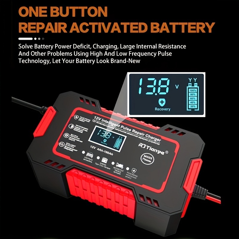 Car Battery Charger 12V 6A Pulse Repair LCD Display Smart Fast Charge AGM  Deep Cycle GEL Lead-Acid Charger For Auto Motorcycle