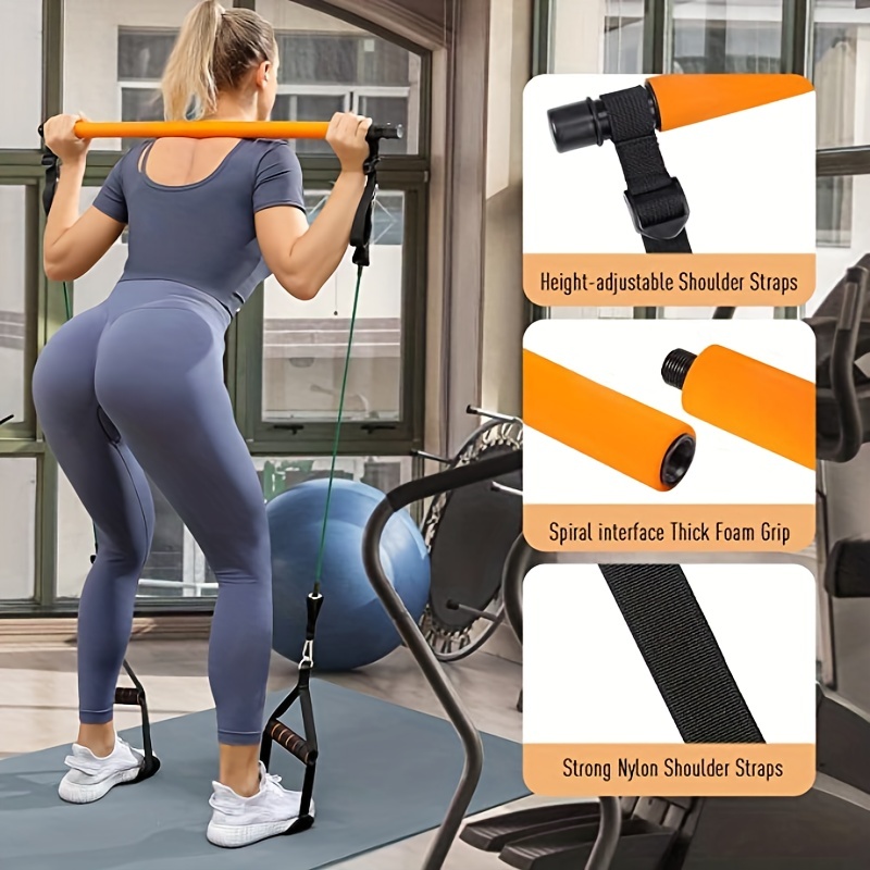 WeluvFit - Kit di barre per pilates con fasce di resistenza, portatile, per  esercizi di fitness, per donne e uomini, per allenamento a casa e palestra,  3 sezioni, bastone, squat, yoga, pilates 