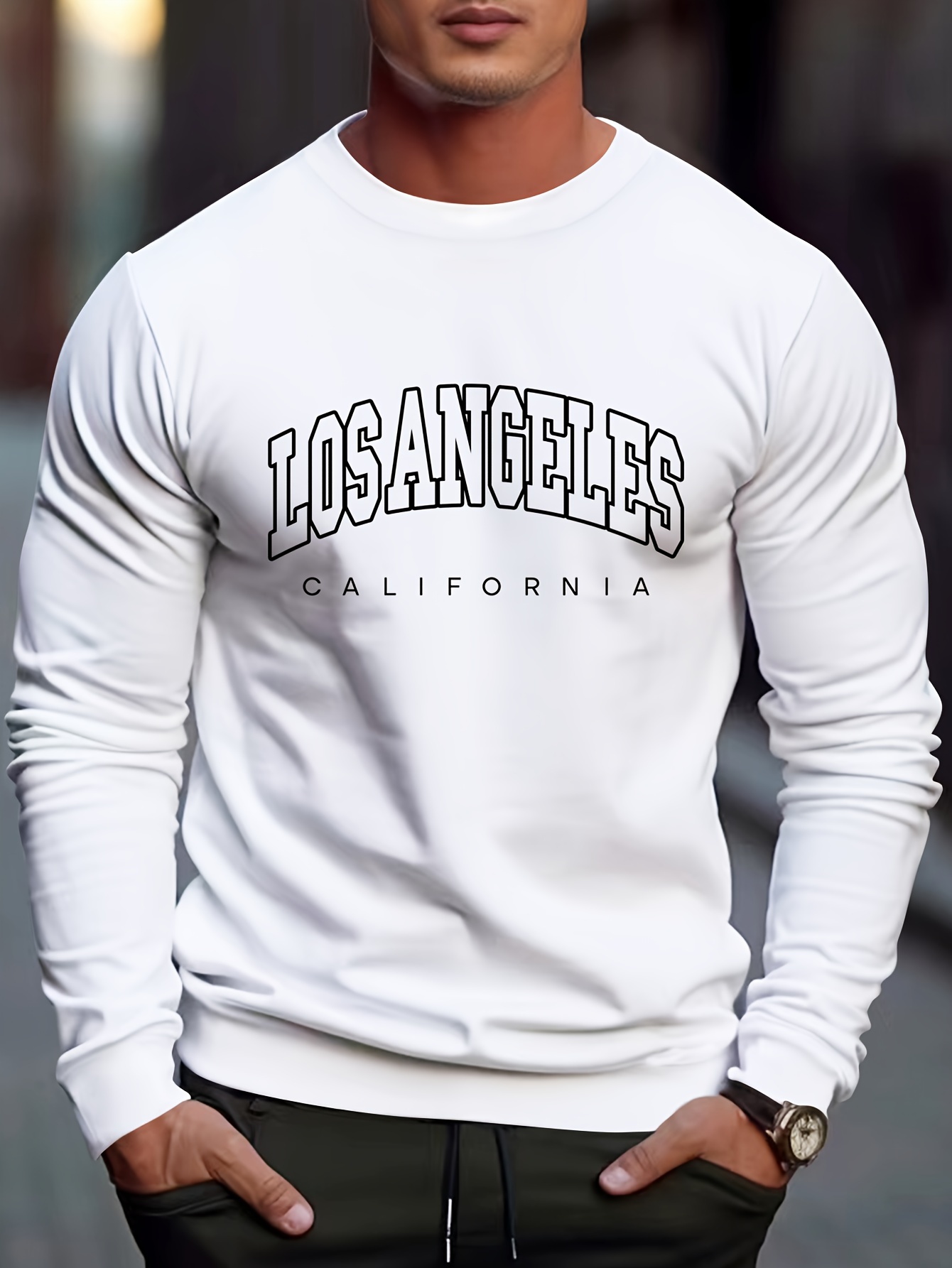 Men's Printed Crew Neck Sweatshirt for Men (White)