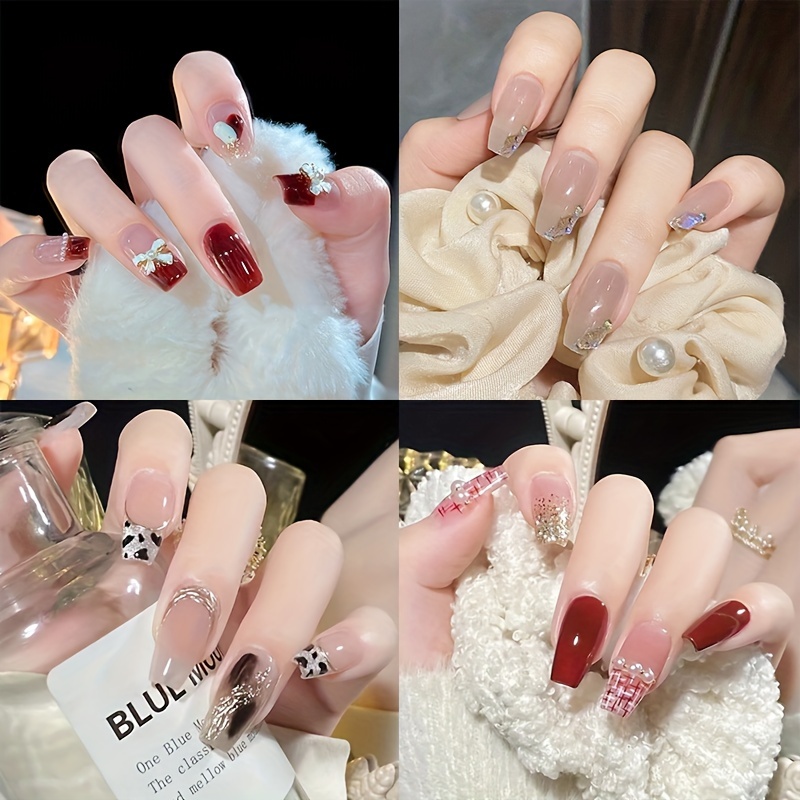 Autumn And Winter Press On Nails Mixed Red Brown - Temu