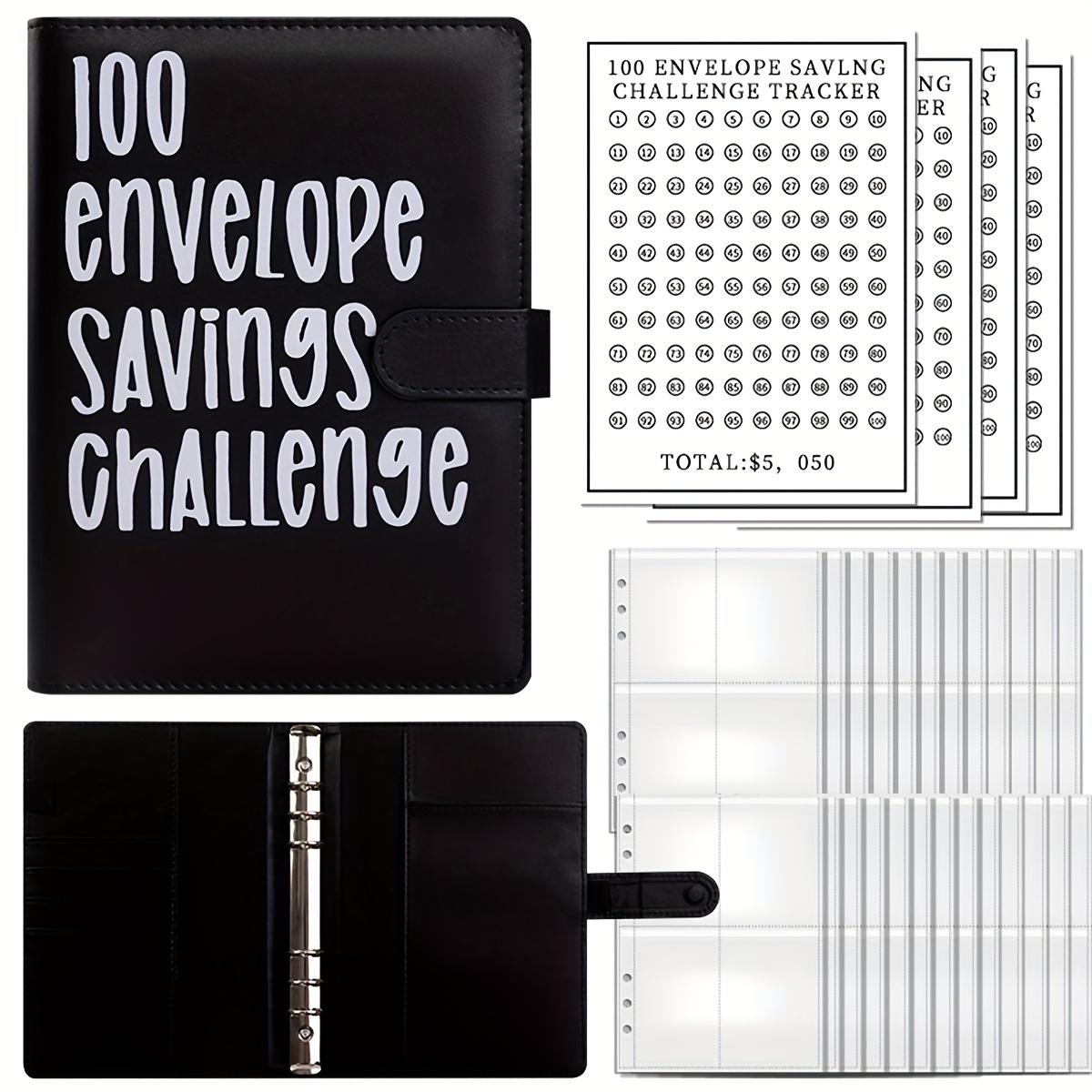 Desafío de ahorro de dinero de 100 sobres, carpeta de desafío de 100  sobres, manera fácil y divertida de ahorrar $5,050, carpeta de ahorro de 52
