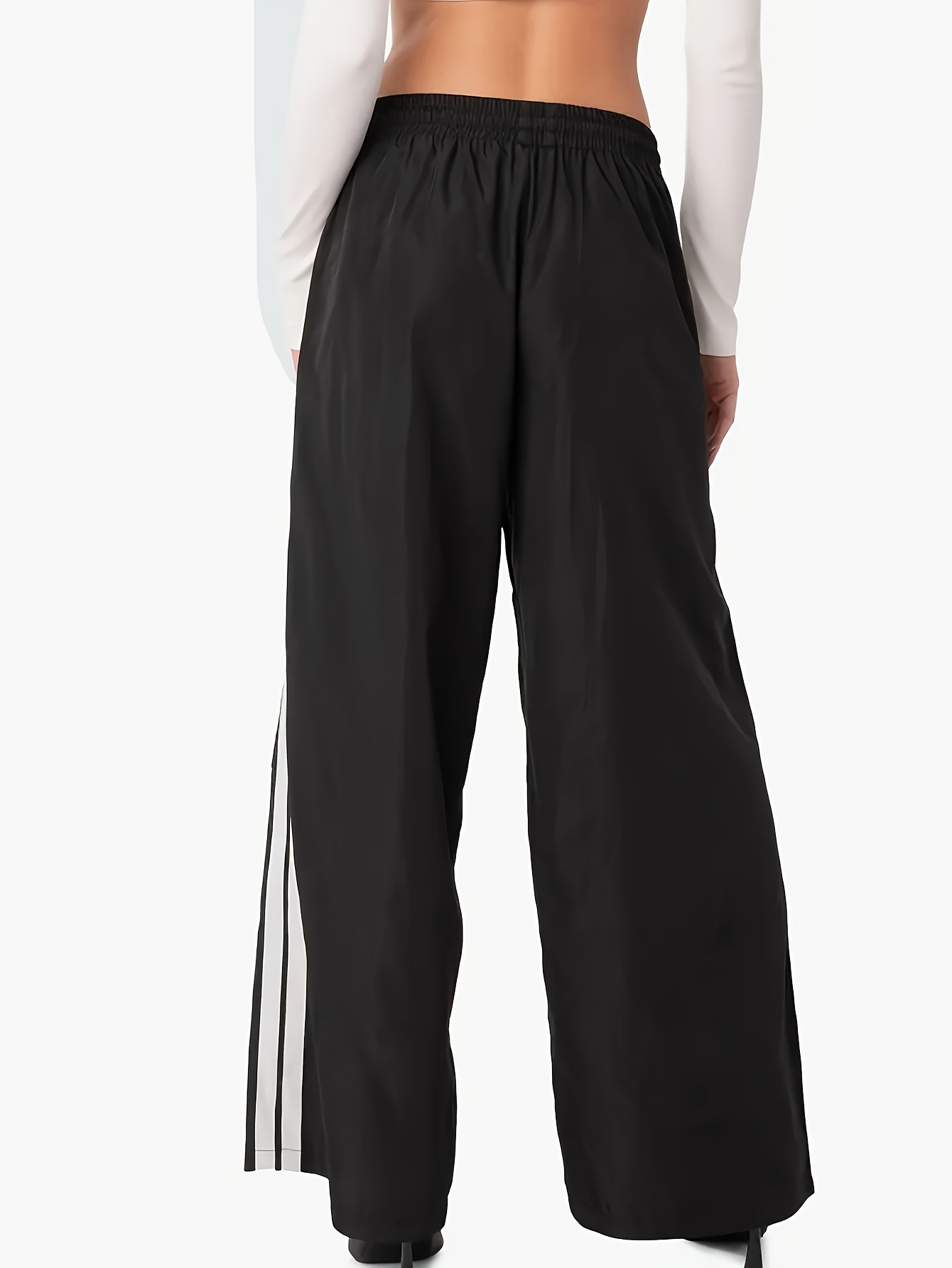 Side Striped Baggy Pants Casual Drawstring Elastic Waist - Temu