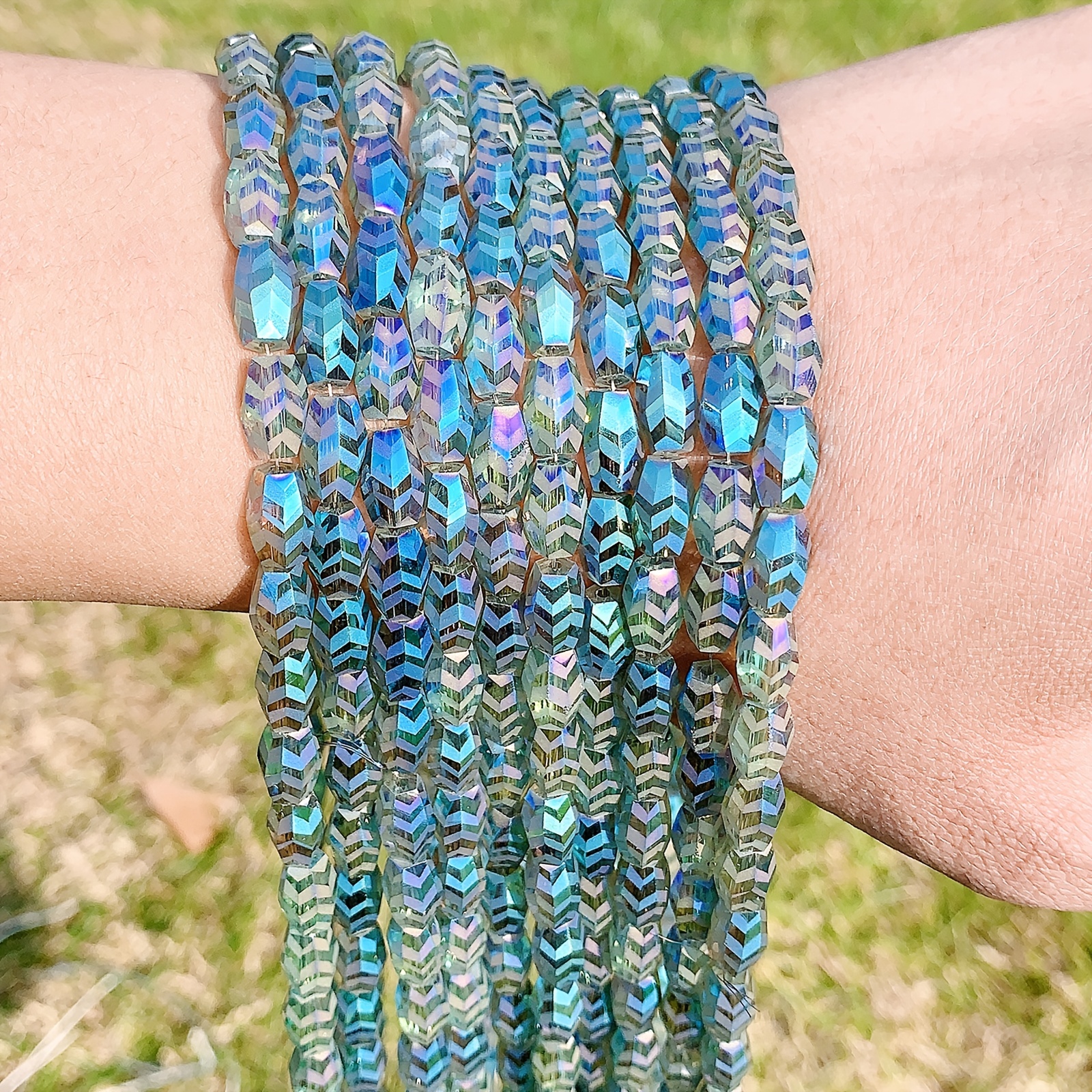 Blue AB, Multi Strand Crystal Bracelet, Beaded Bracelet, High