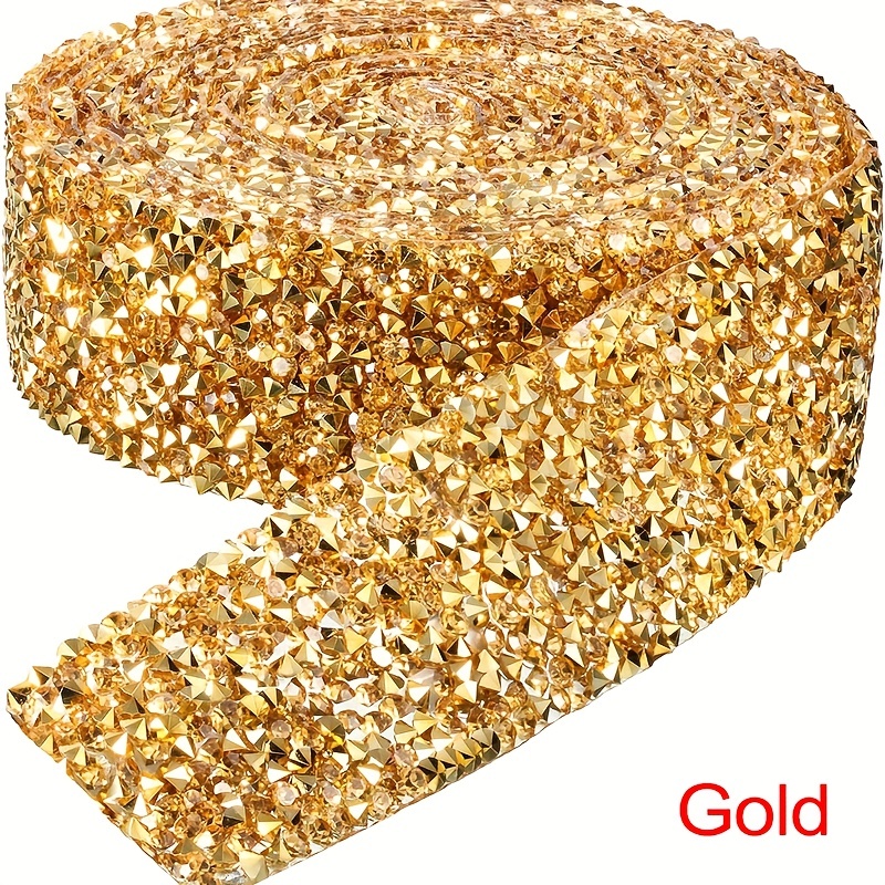 Image of 3 Yards Self Adhesive Rhinestone Trim Diy Resin Rhinestones Ribbon Stickers For Party Decorations, Wedding Decorations, Arts Crafts, Bling Silvery Ribbon Rolls For Phone, Car Decoration