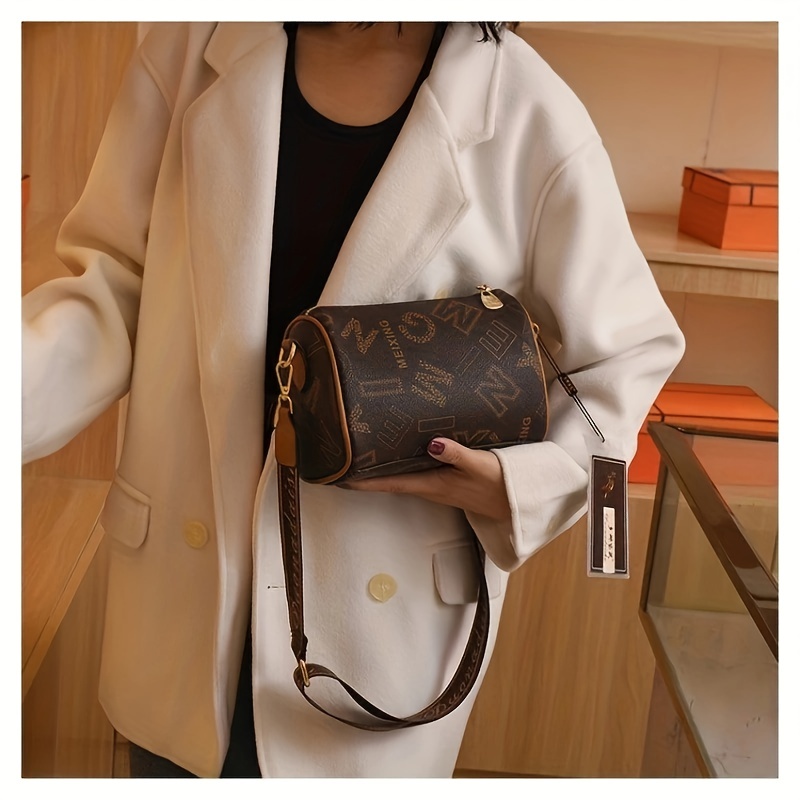 Letter Print Crossbody Bag For Women Fashion Cylinder Pillow Bag