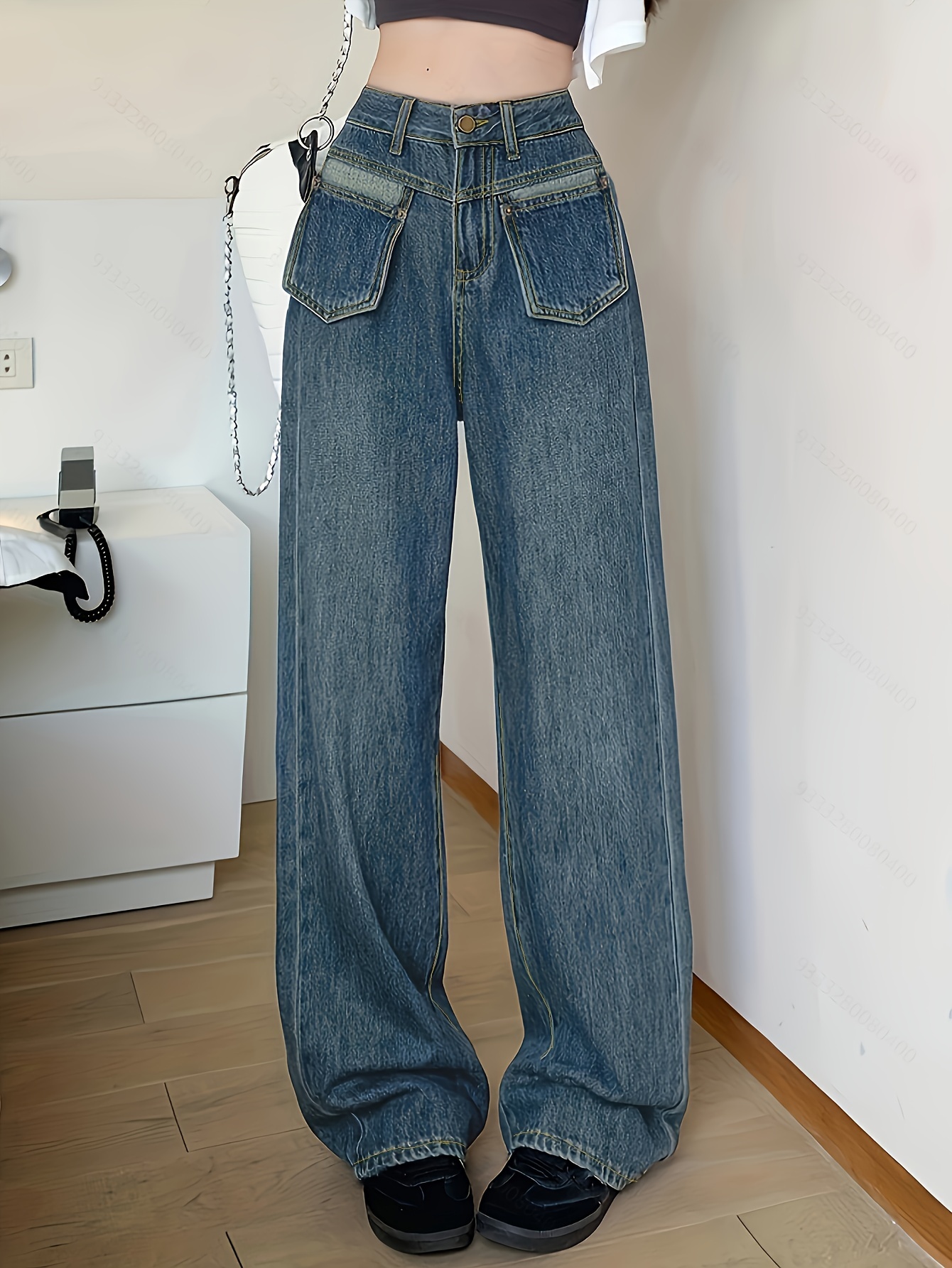 Washed Wide Leg Baggy Jeans Solid Color Loose Fit Street - Temu Germany