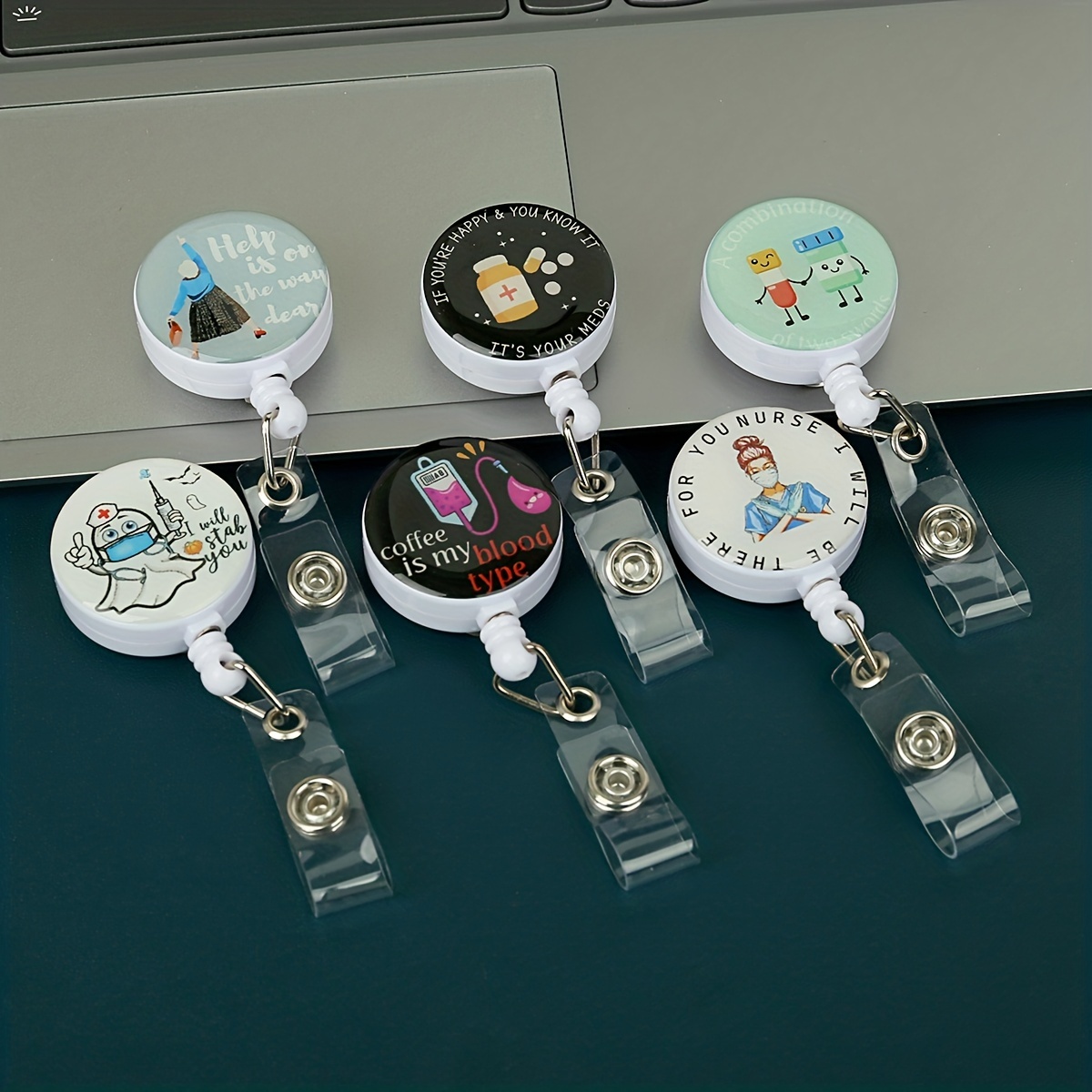 5pcs Nursing Badge Reel Retractable Badge Holders With Clip,Funny Badge Reels Retractable For Nurses,3.2*1.285inch