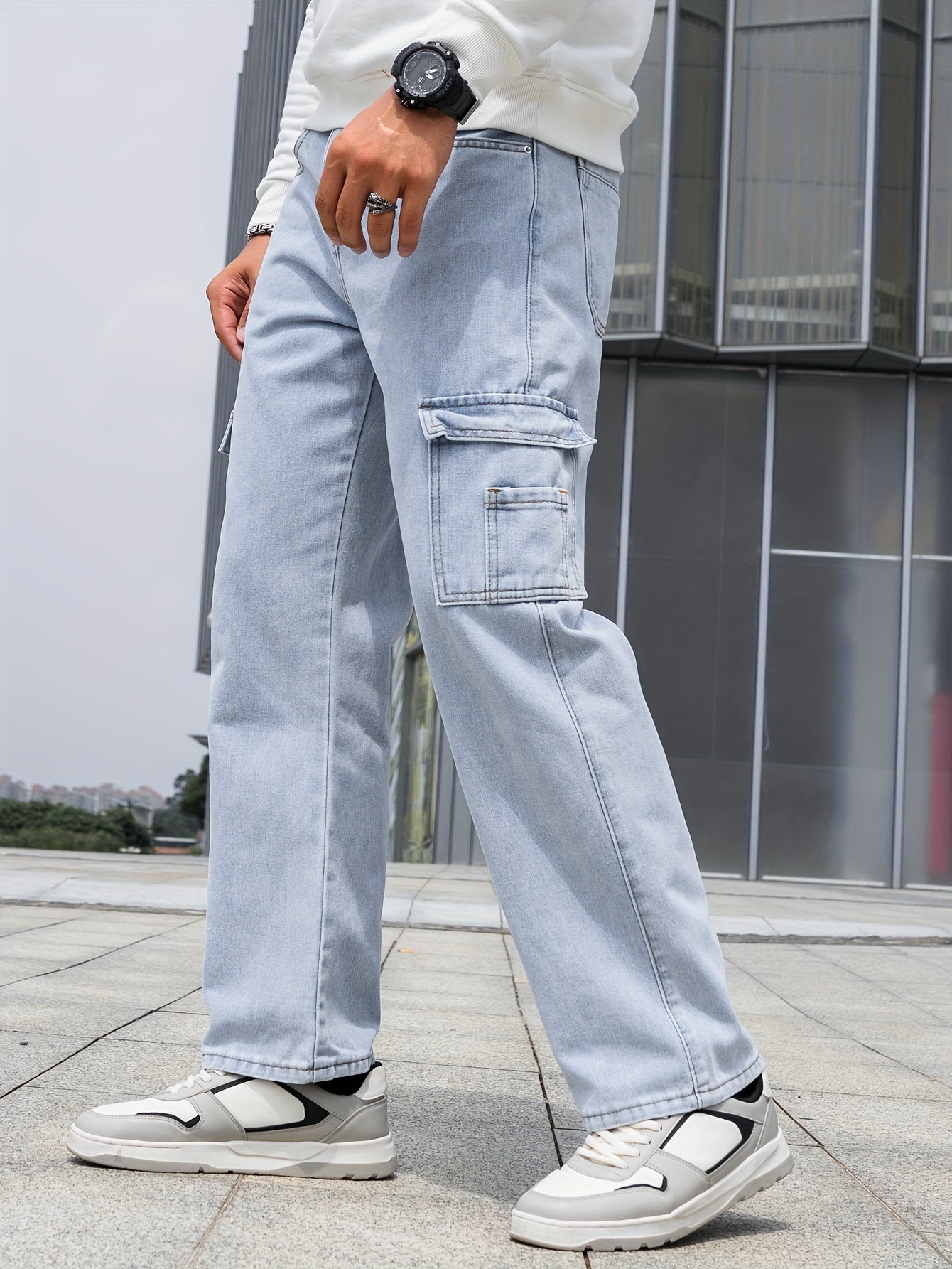 Multi Pocket Loose Street Jeans Men\'s Temu - Fit Denim Style Casual