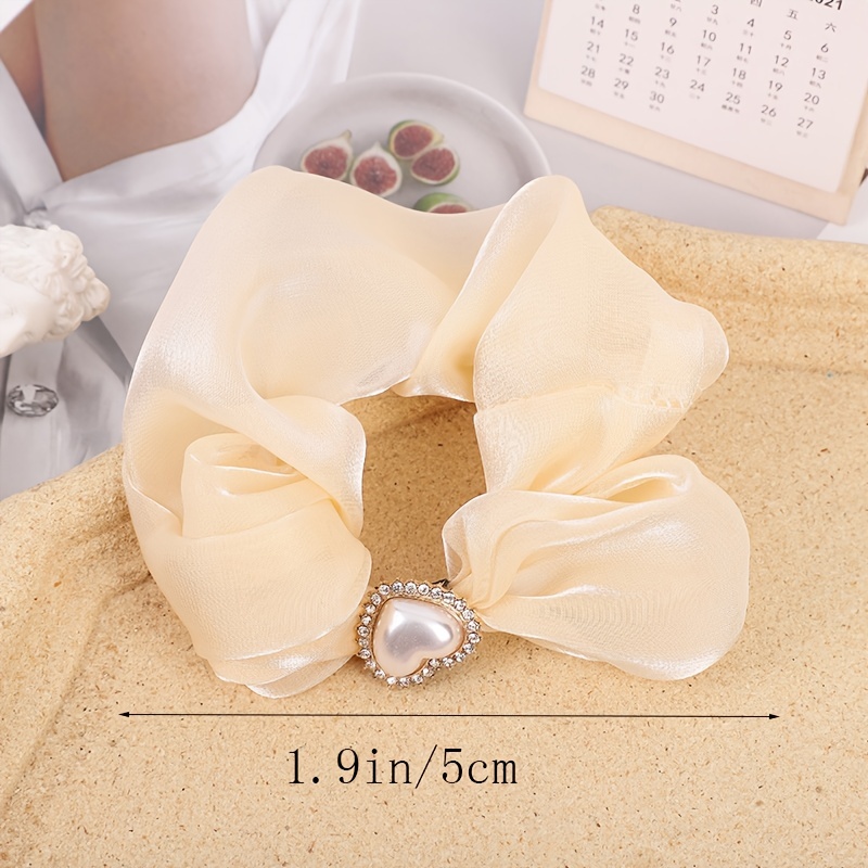 Silky Hair Tie Large Scrunchie Heart-shaped Faux Pearl Hair Rope