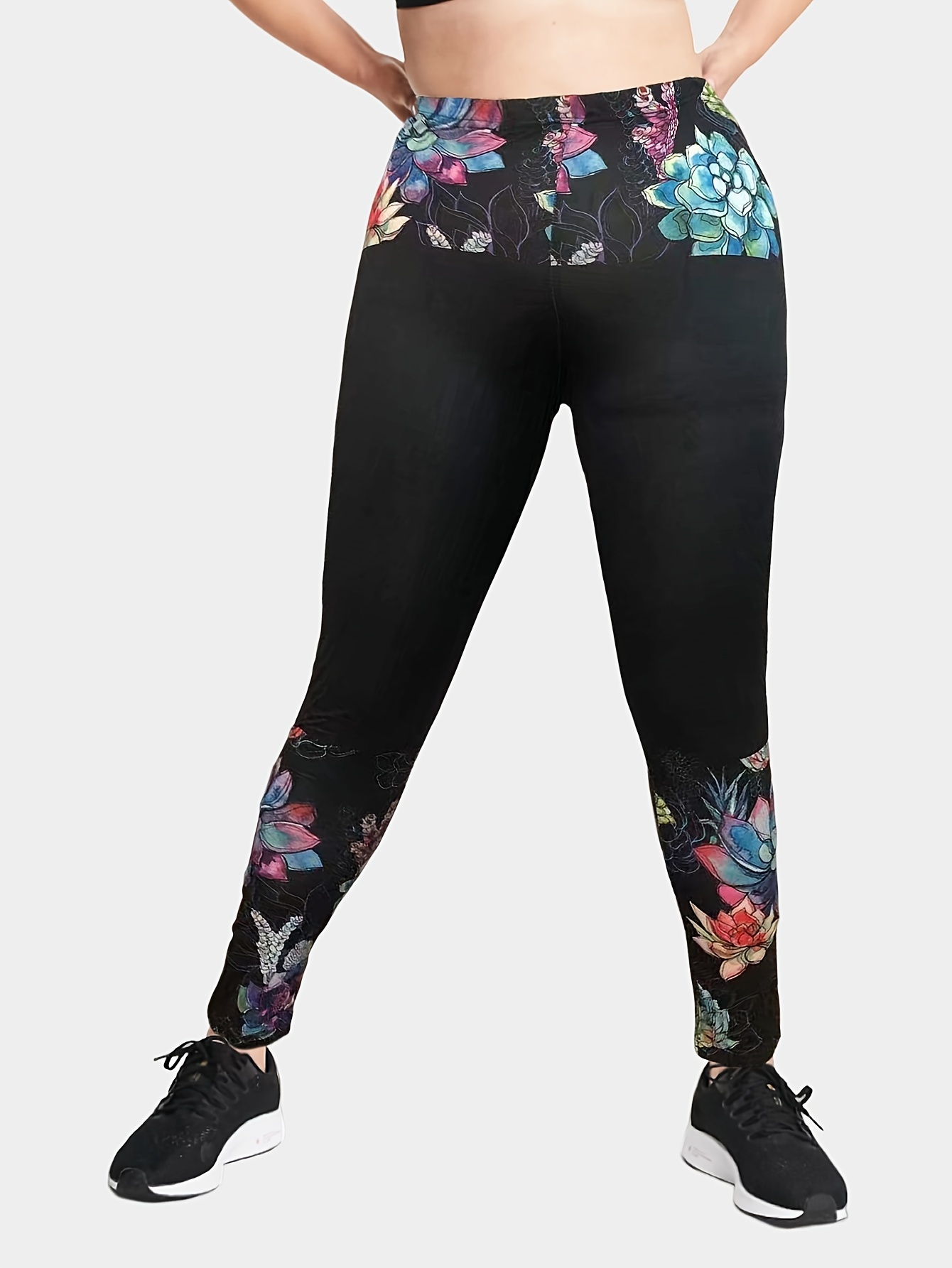 Plus Size Sporty Leggings Women's Plus Colorblock Floral - Temu Australia