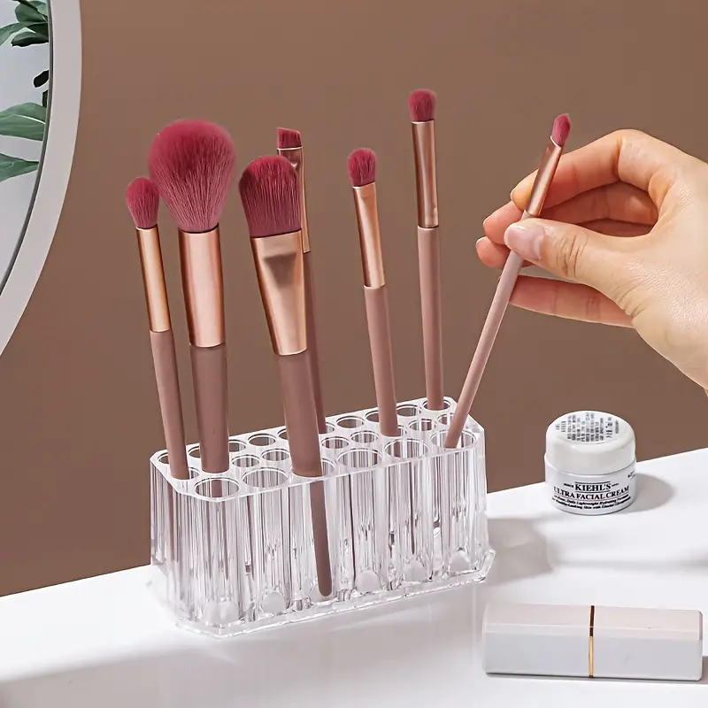 1pc 26 Holes Makeup Brush Holder Clear Acrylic Eyeliner Lip Liner Organizer  Cosmetic Beauty Pencils Display Storage Container