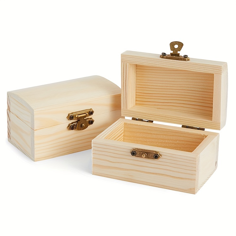 Wood Rectangle Box With Hinged Lid