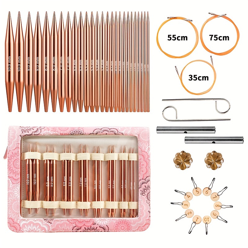 

13pcs/set Ensemble D'aiguilles Circulaires Interchangeables Avec Étui, Aiguille Circulaire En Aluminium De 3,0 Mm À 10,0 Mm Pour Tricot Fait Main Avec Accessoires De Tricotage