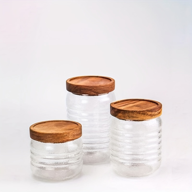 High quality Glass Jar With Wooden Lid Perfect For Kitchen - Temu