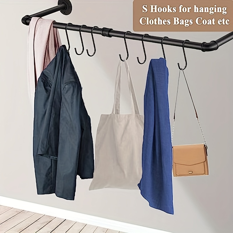10pcs S-shaped Hooks For Hanging, 3.9 Inch Metal S Shaped Hook Heavy Duty  Hanging Hooks For Pots, Pans, Plants, Bags, Cups, Clothes (Silver/Black)