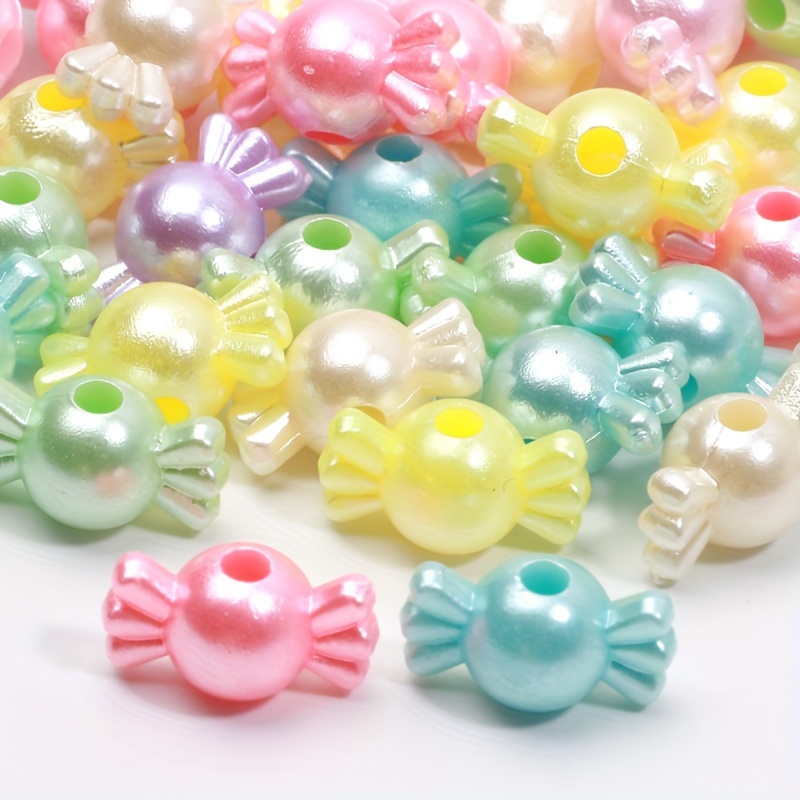 50pcs/lot Fruit Shape Candy Color Mixed Big Hole Plastic CharmS Beads For  Jewelry Making Bracelet Necklace Spacer Beads 15mm