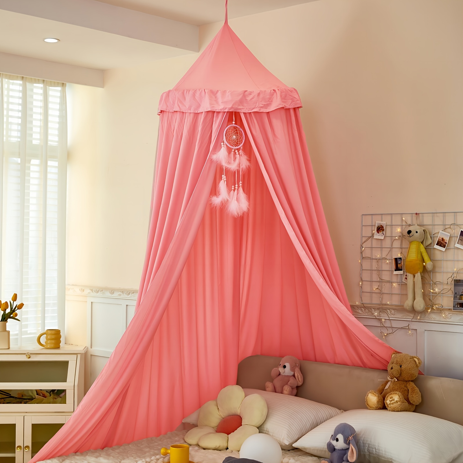 Toldo de cama infantil para habitación de niñas, toldo de princesa rosa  suave para cortinas de cama de niñas, decoración de ensueño para habitación  de