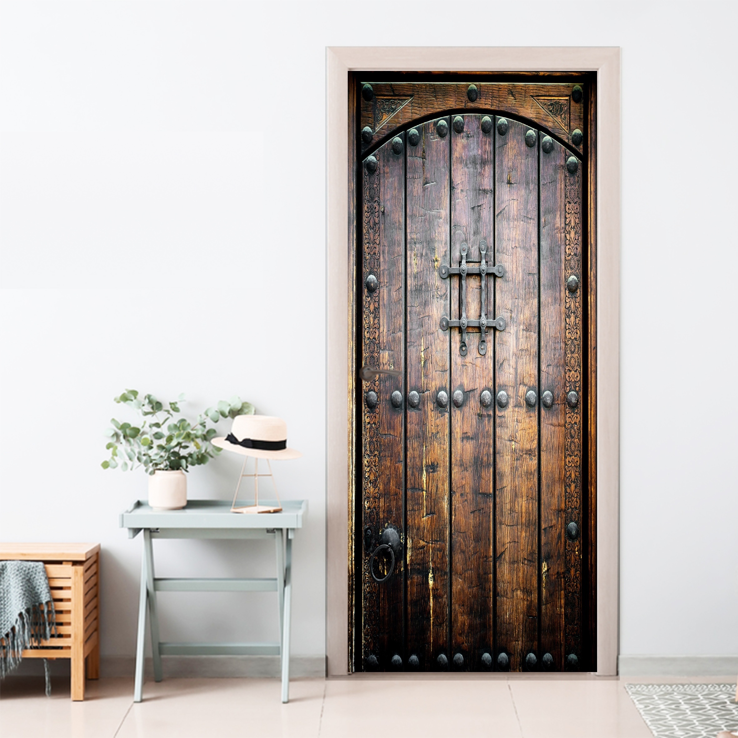 vinilo puerta madera 77x200cm(30.31 inches * 78.74 inches)Puerta de madera  remachado xtraíble Impermeable DIY Adhesivo Decorativo de Puerta