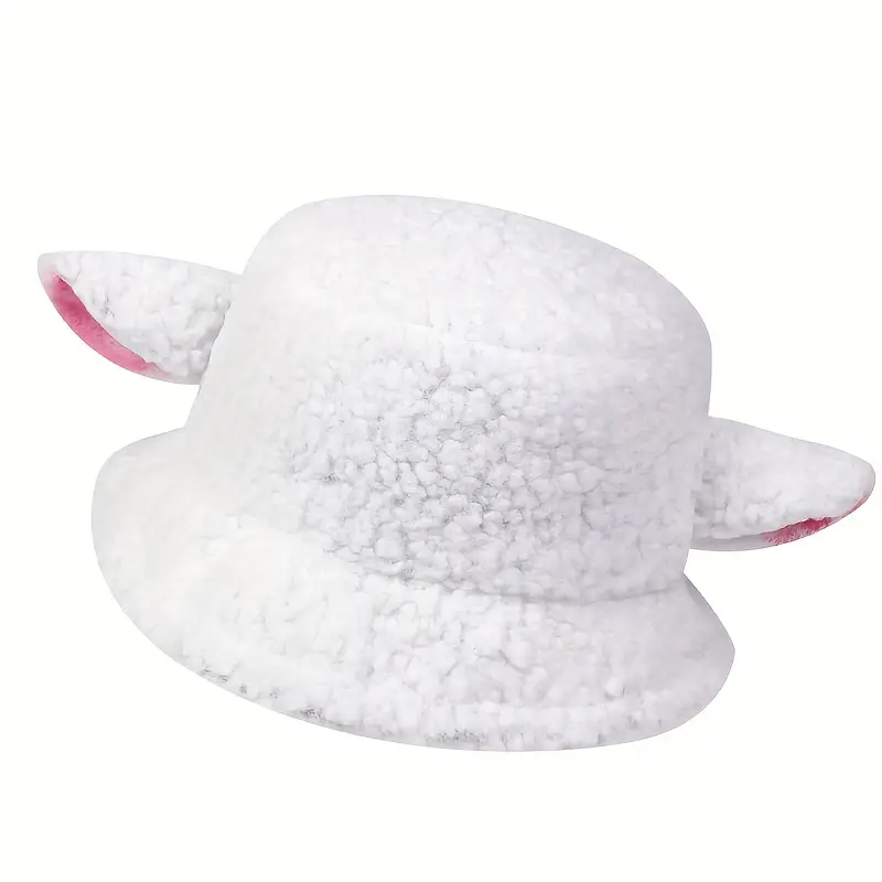 Cute Sheep Ear Fuzzy Bucket Hat Women Solid Color Winter - Temu Canada