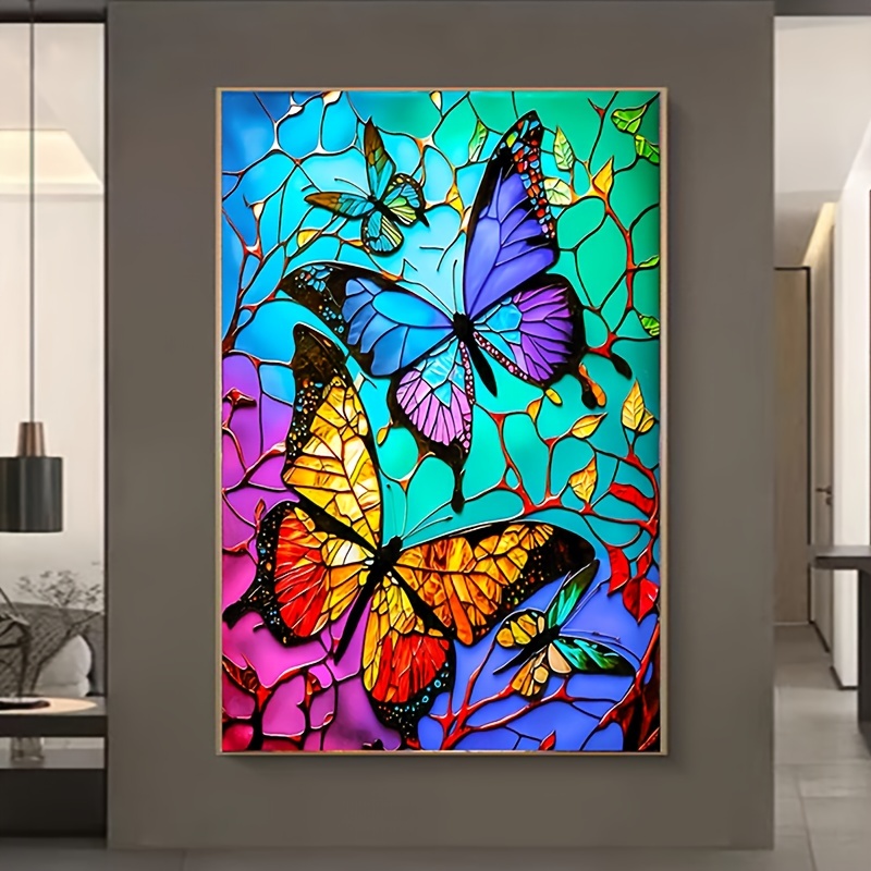 Full Round Drill Diamond Painting -Stained Glass Three Cats - 30*60cm