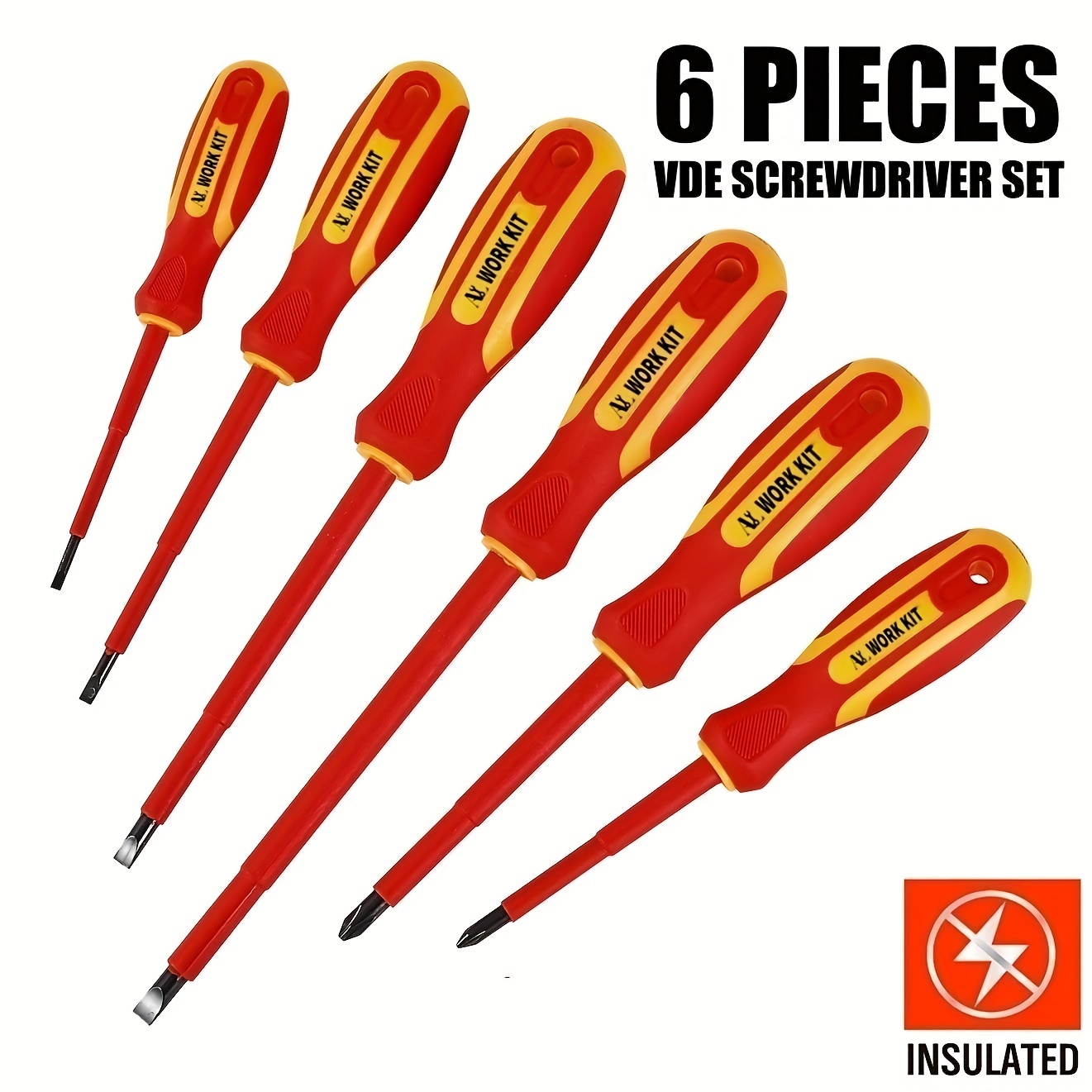 

6pcs 1000 Volt Insulated Screwdriver, Magnetic Pointed Electrician Screwdriver, 4 Slotted And 2, With Plastic Holder