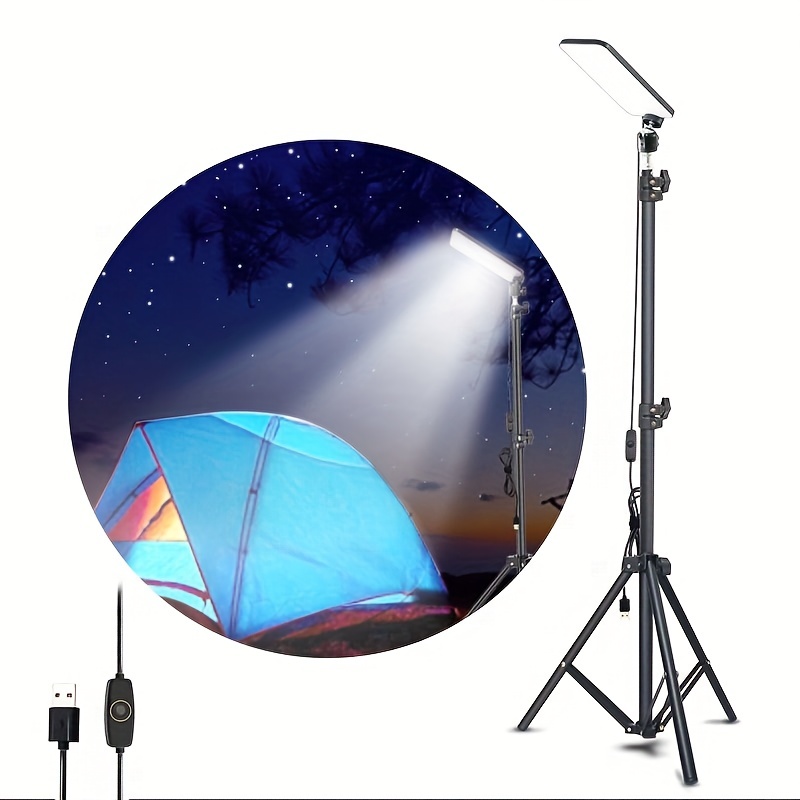 Camping Light Lantern Portable Light LED Barbecue Lamp, Work Lights with Stand for Camping, Adjustable Metal Telescoping Tripod 6ft, USB Interface