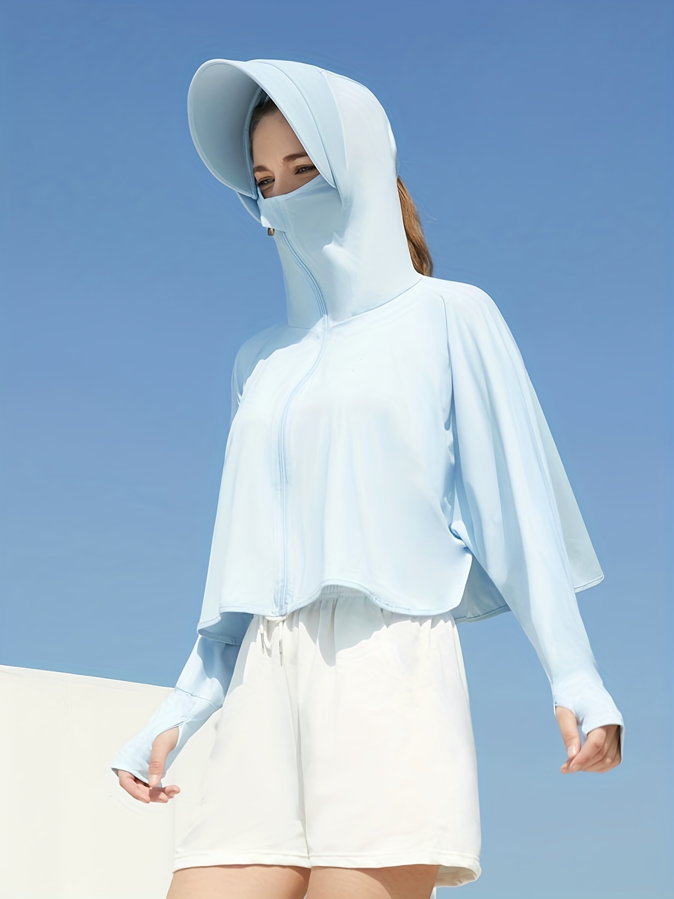 Vêtements de protection solaire pour femmes, sweat à capuche à manches  longues avec fermeture éclair UPF 50+ et masque léger pour la randonnée en  plein air, veste châle, vêtements pour femmes 