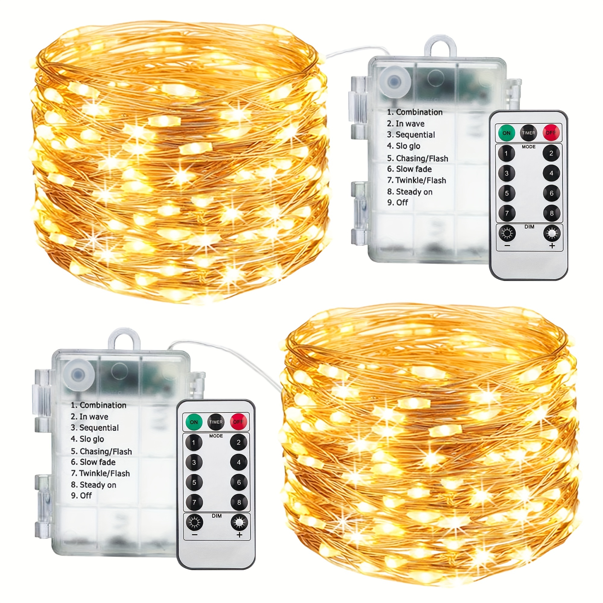 YoTelim LED Fairy String Lights with Remote Control - 2 Set 100 LED  33ft/10m Micro Silver Wire Indoor Battery Operated LED String Lights for  Garden