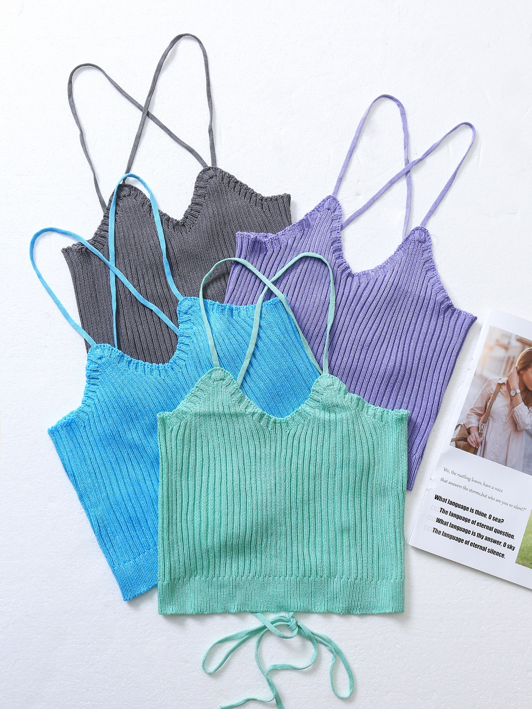 4 Pack Backless Cami Tops Stretchy Sleeveless Crew Neck Casual Women's Clothing