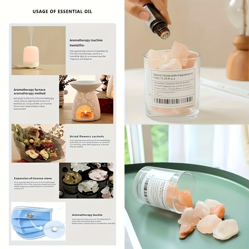 16 Types Of Essential Oils, Essential Oil 10ml, For Diffuser, Humidifier, Candle, Hair Conditioner - Rose/Sea/Cherry/Dong Yi Grass/lily/sandalwood/Sweet Orange/Osmanthus Green Tea/Mint Tea (0.34 Oz)