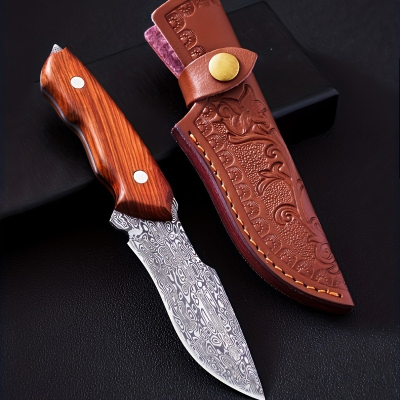 Damascus Pattern Straight Knife Hunting Knife Portable Sharp Meat Vegetable  Cutting Knife For Outdoor Camping Picnic Sharp High Hardness Tactical Knife  Halloween Gift Christmas Gift - Sports & Outdoors - Temu