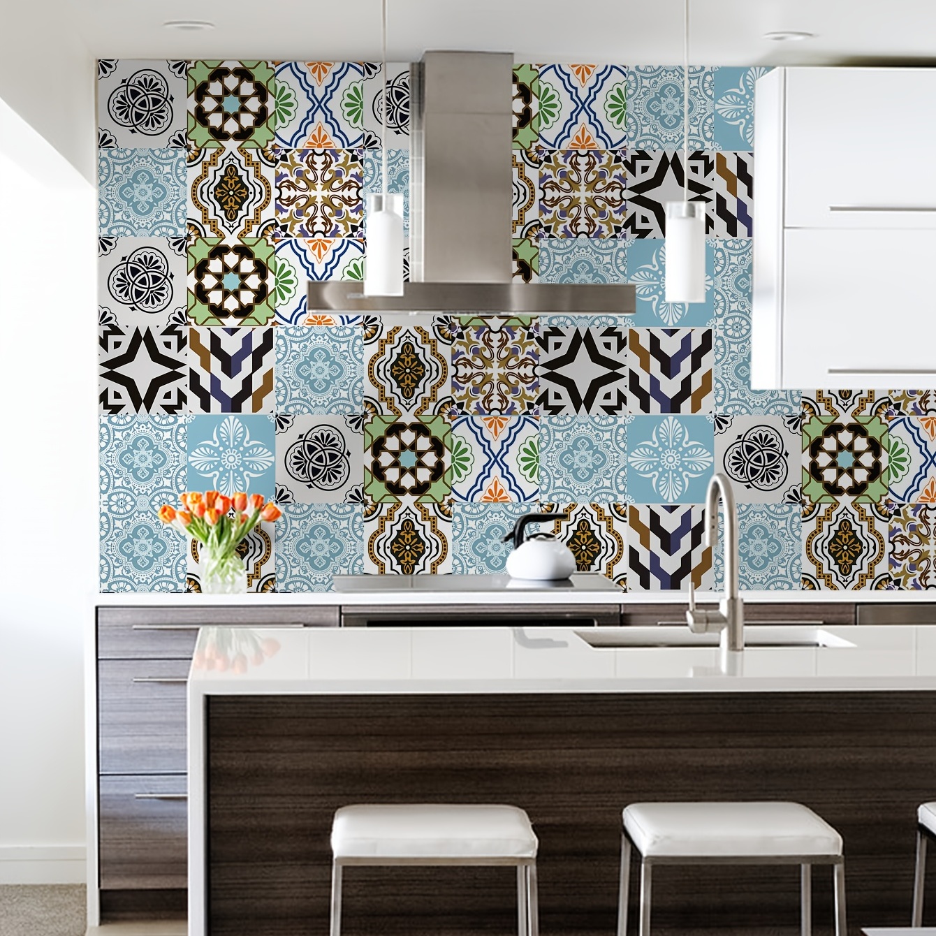 Moroccan Pattern, Twill Non-slip Kitchen Bathroom Floor Stickers