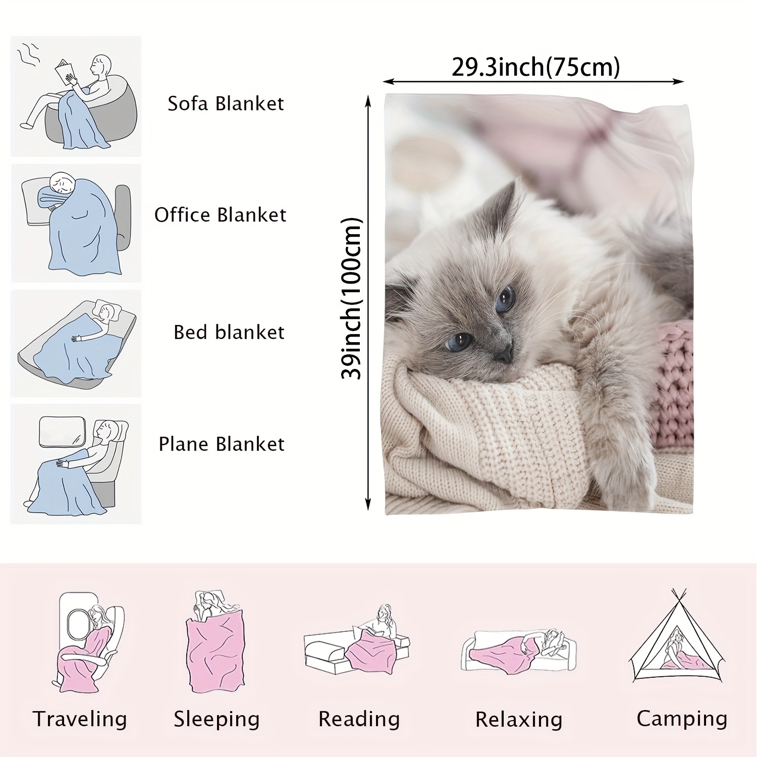 Cute cat print blanket lightweight flannel throw blanket temu ireland