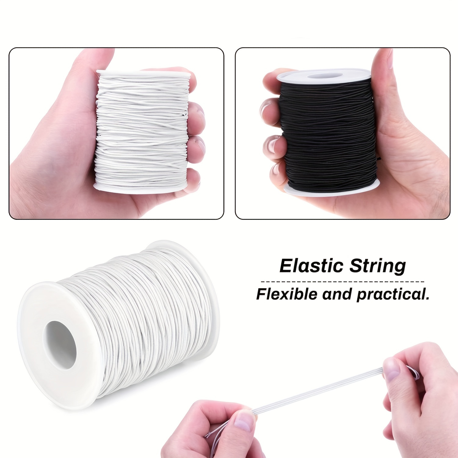 3mm Black Flat Elastic Cord for Face Mask Stretch Cord Elastic Band String  for Mouth Mask Craft DIY Sewing Supplies Jewelry Making,clothing 