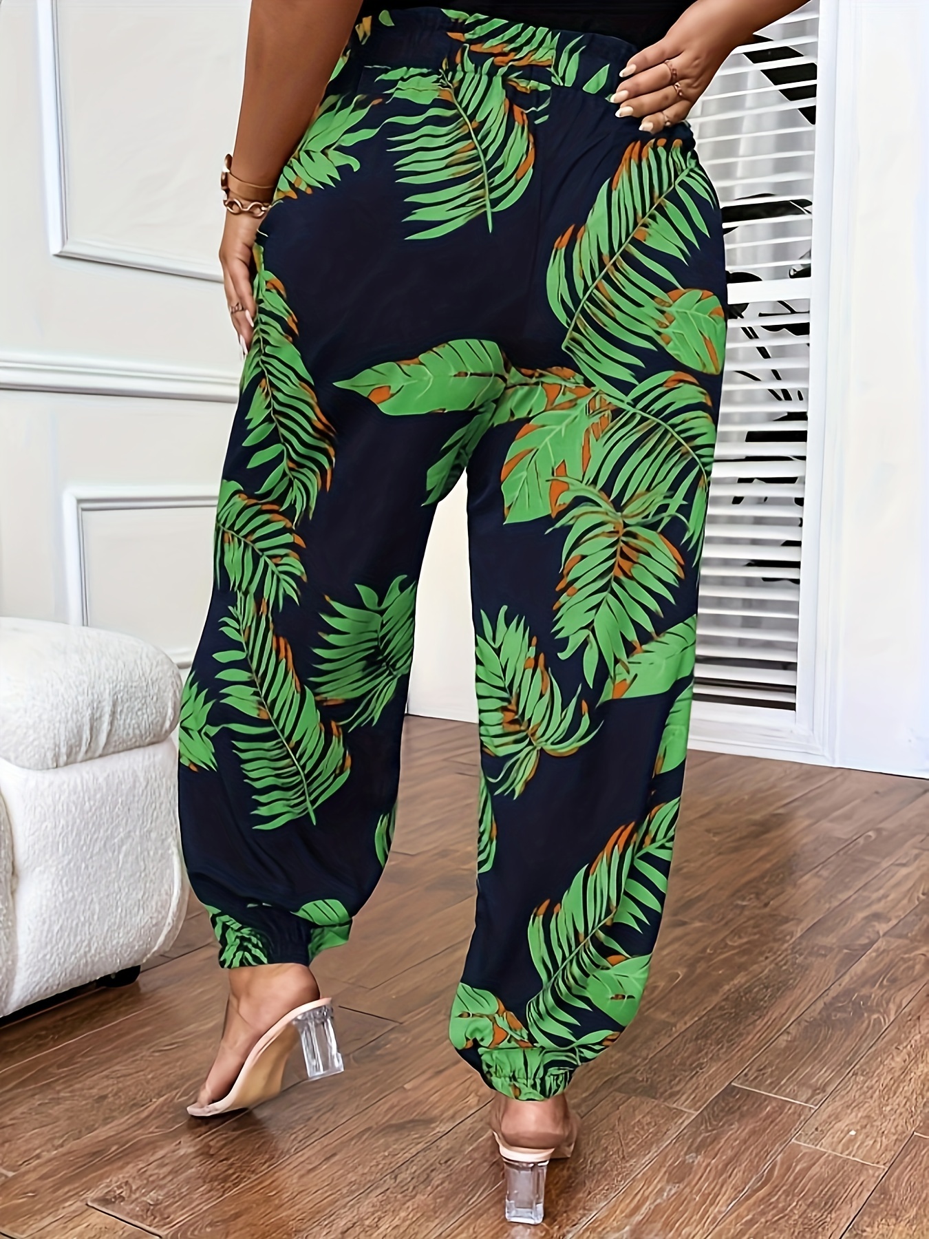 Plus Size Boho Pants Women's Plus Tropical Print Drawstring - Temu