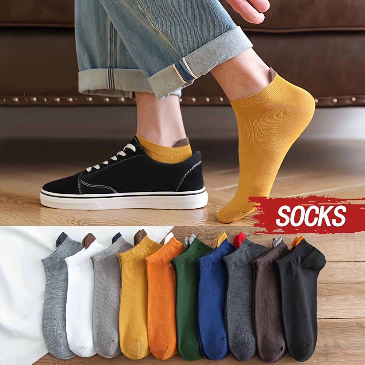 10 Pares Calcetines Tobilleros Básicos Bloque Color Hombre - Temu