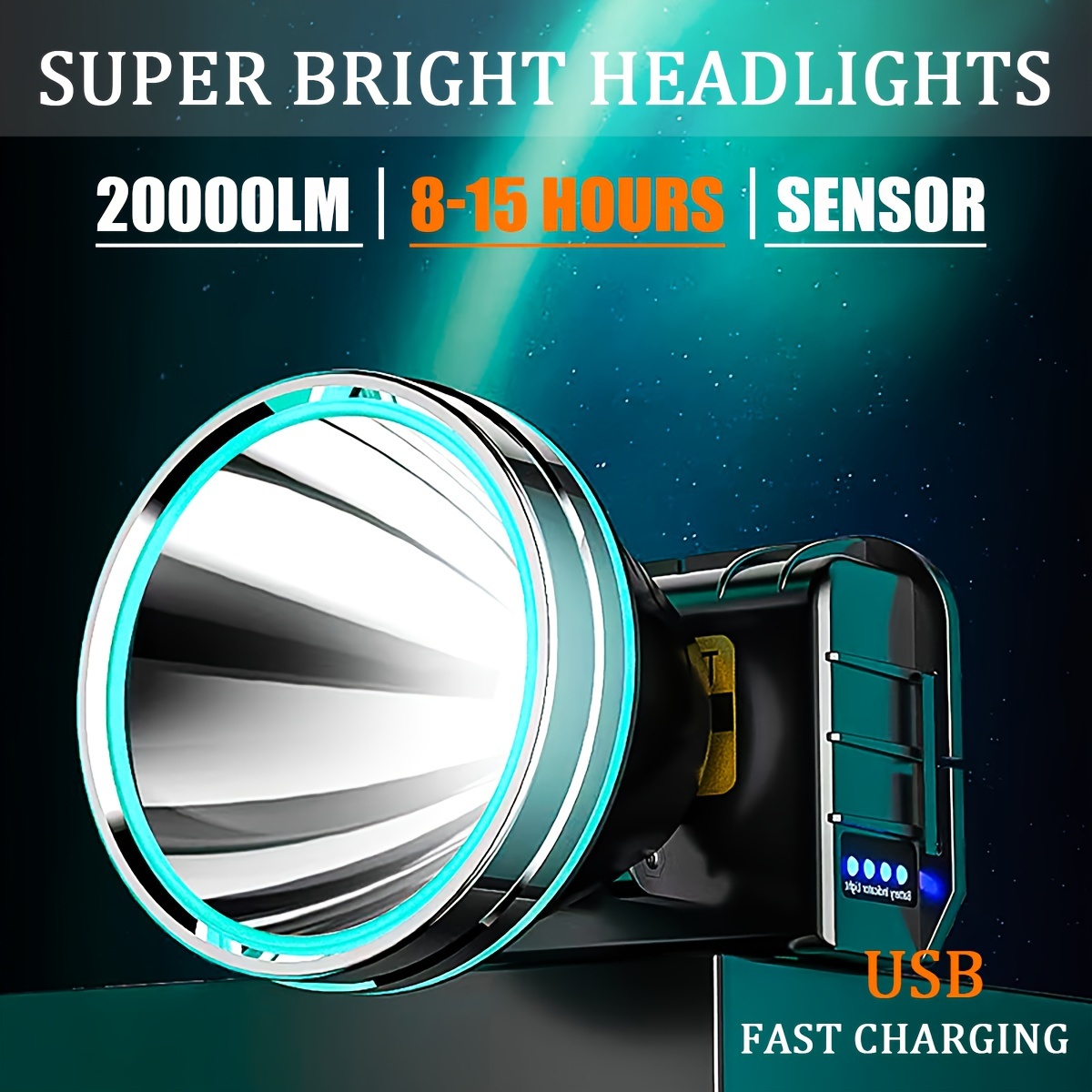 Linterna frontal recargable para adultos, 100000 lúmenes XHP160 LED faros  delanteros brillantes de 4 modos de luces de cabeza con zoom de Halloween