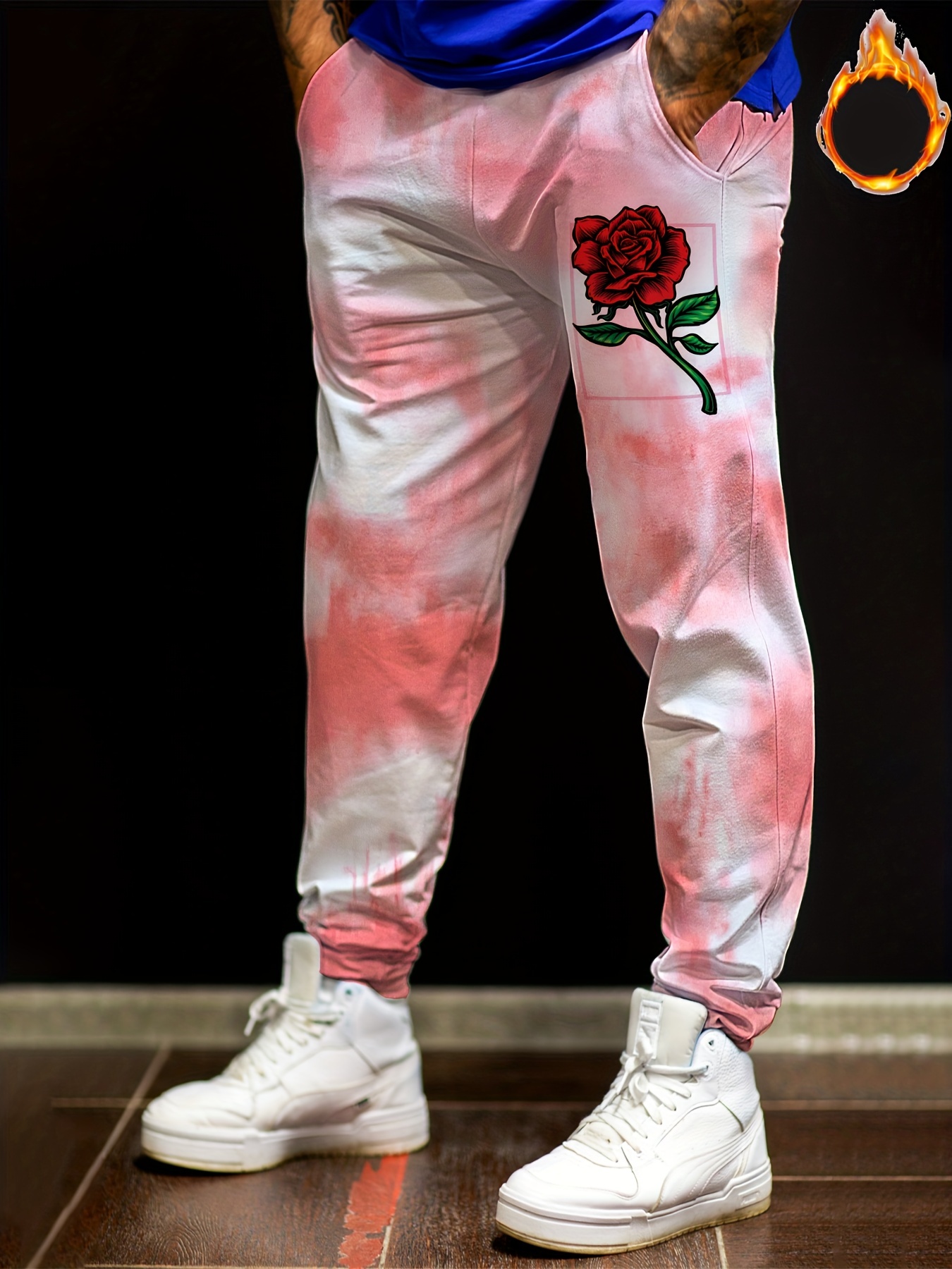 Pantalones De Ch ndal Con Estampado De Rosa Retro Para Temu Mexico