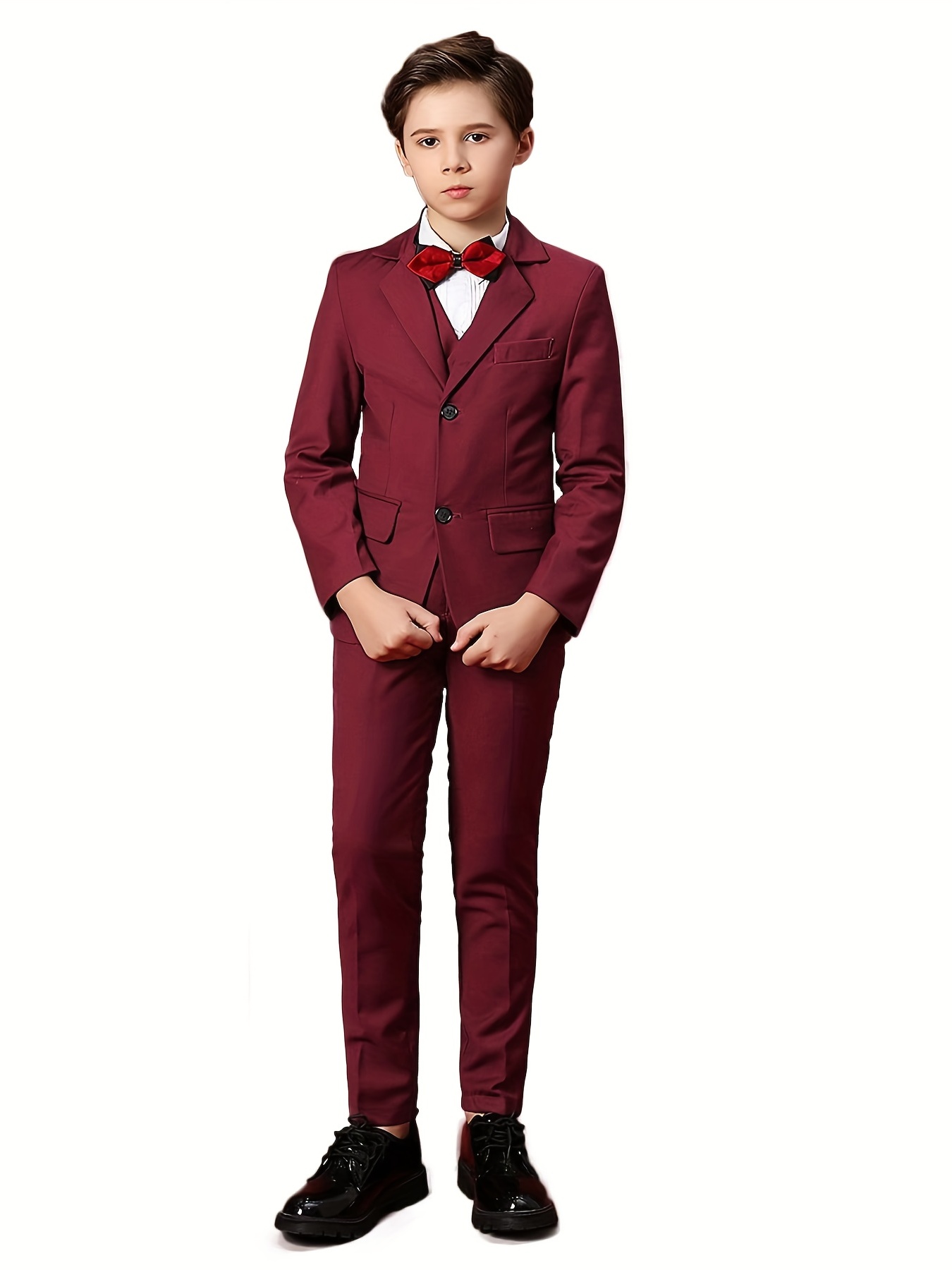 Teenager Boys Preppy Style Clothing Set Coat Pants Blouse+Tie Party Formal  Sets
