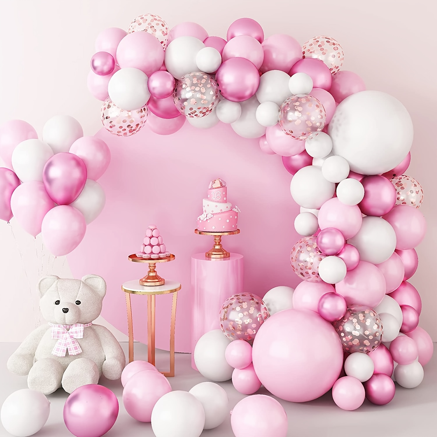 Pink And White Balloon Arch Garland Kit-121 Pcs 5+12+18 Inch White