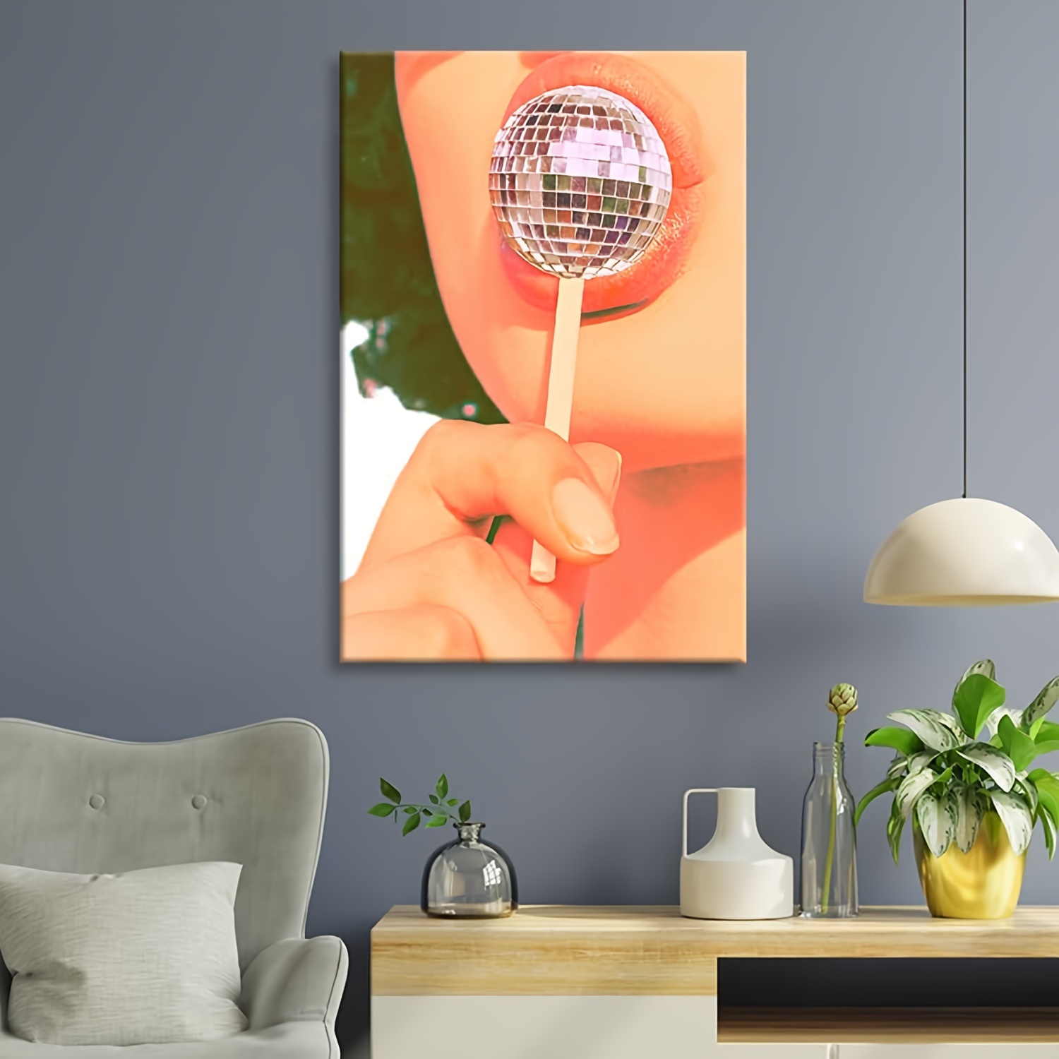 Disco Ball Wall Art, Pink Orange Disco Ball Poster, Pink Wall