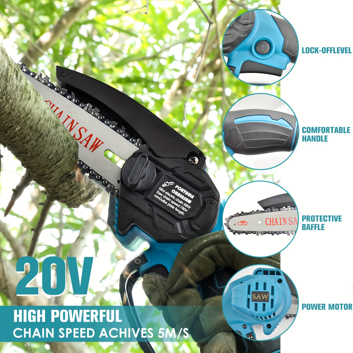 Mini Chainsaw Cordless Electric Protable Chainsaw With - Temu