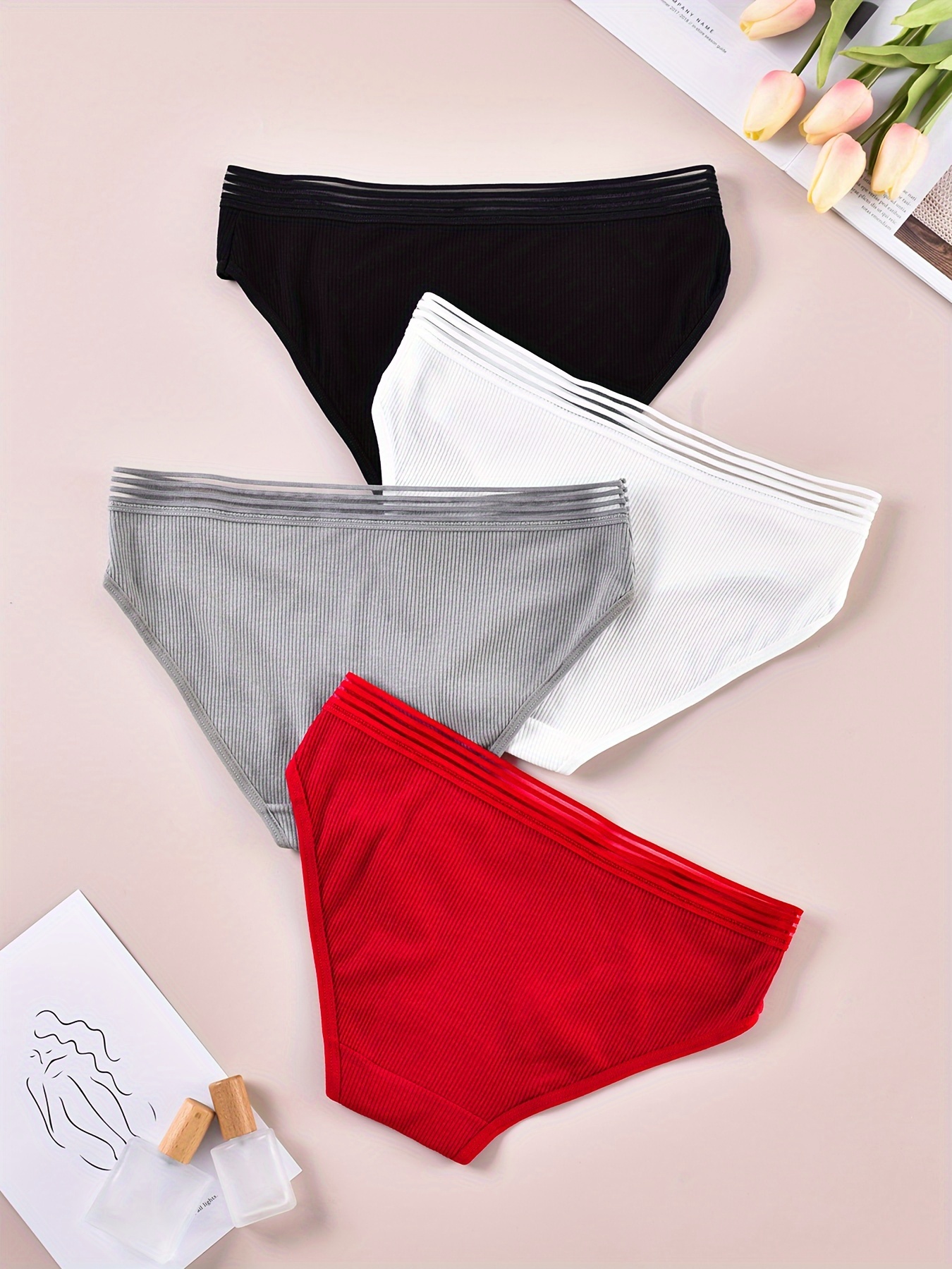 FINETOO Colorful Cotton Panties for Women Sexy Striped Underwear G